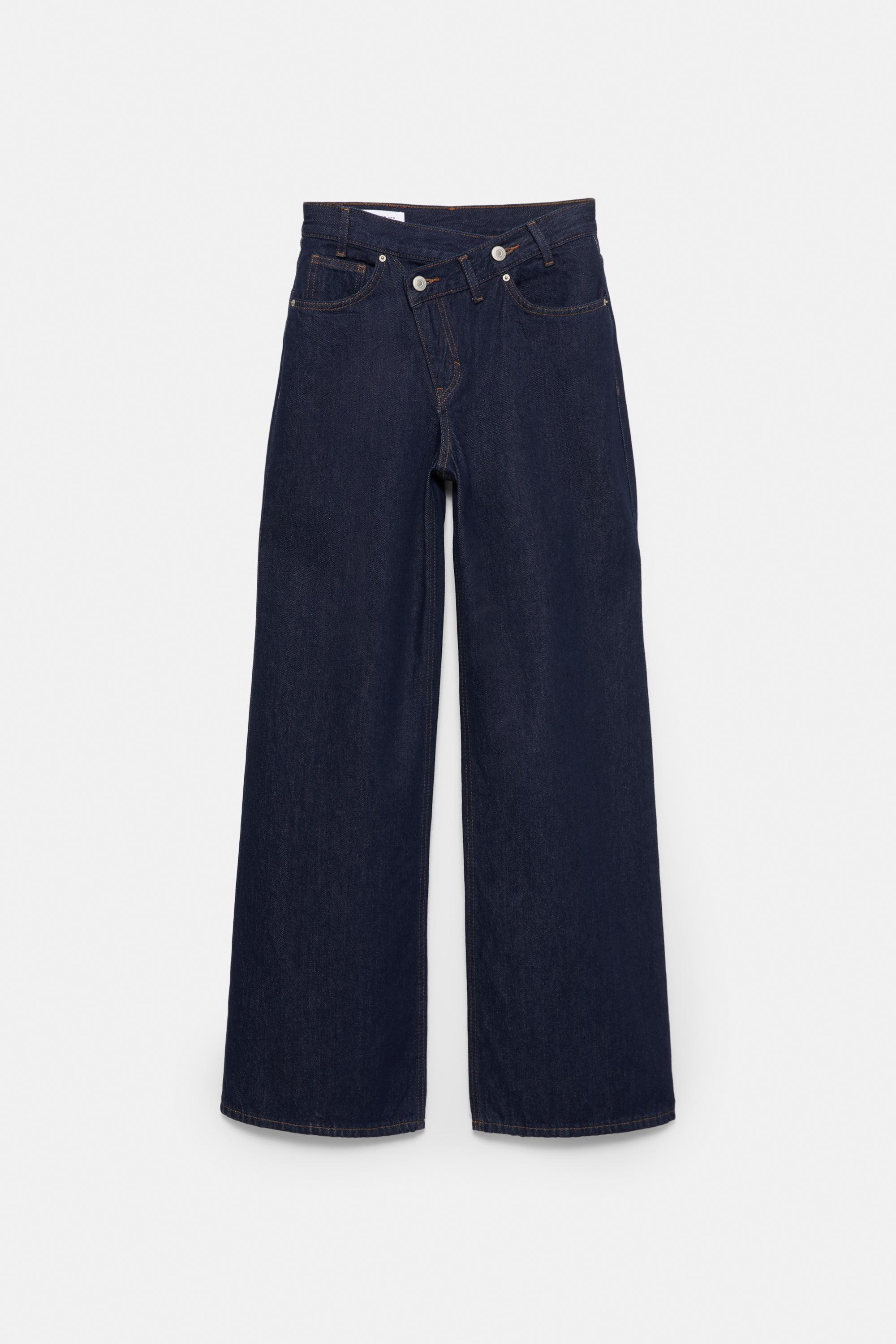 Wide leg jeans with crossover waistband — Navy