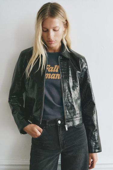 Leather effect crocodile jacket — Black 4
