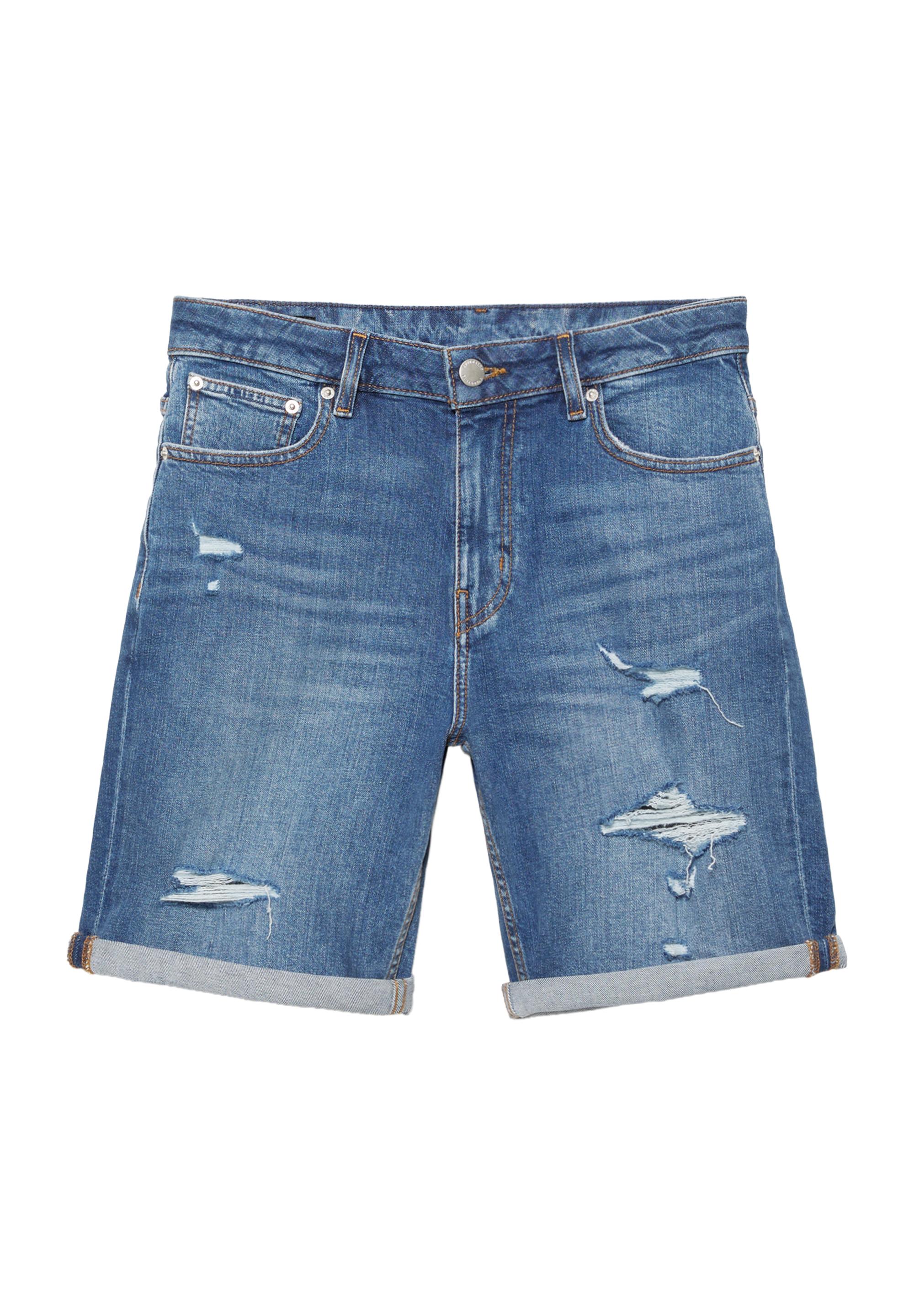Ripped denim Bermuda shorts — Medium blue