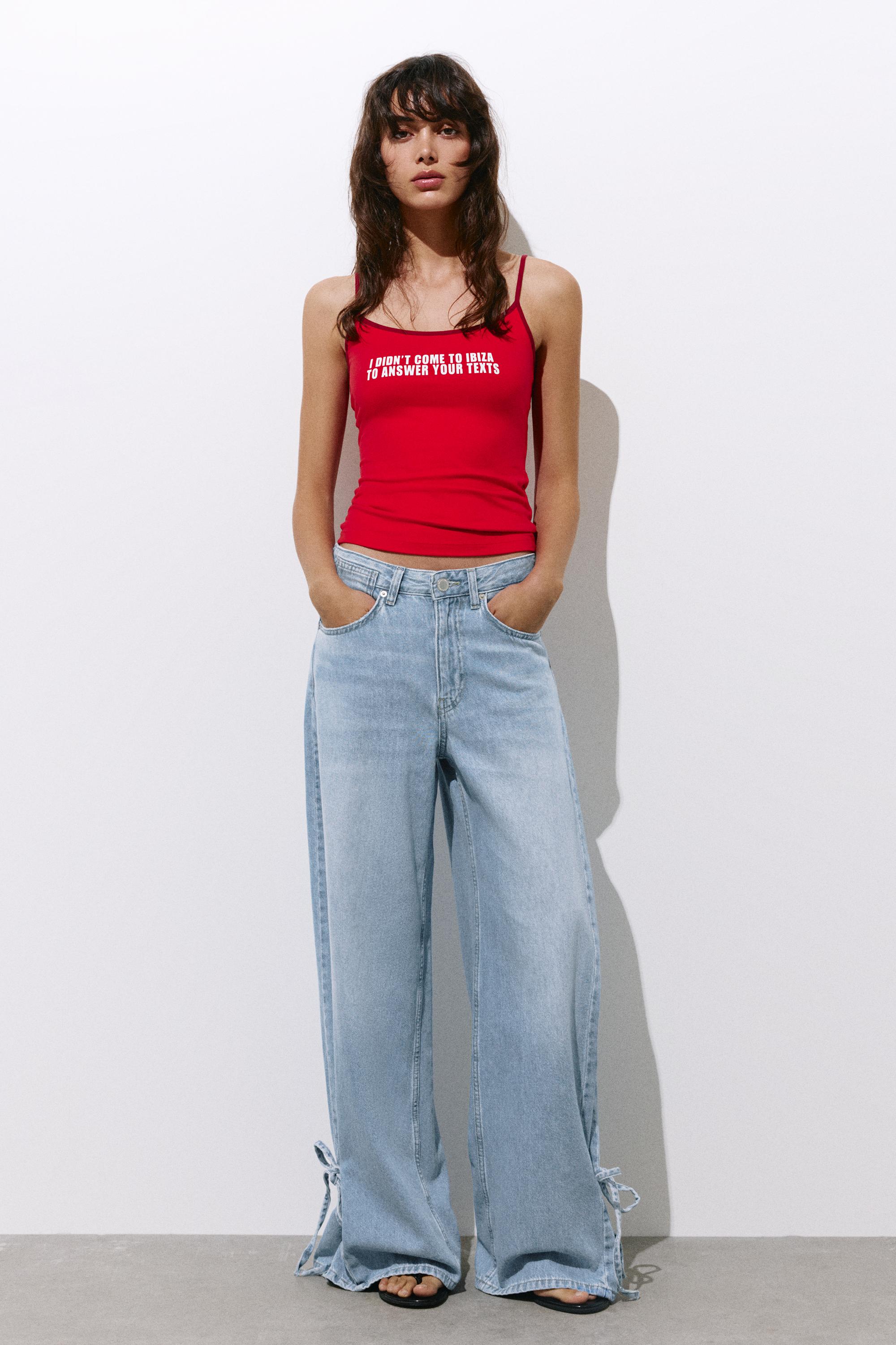 Jeans Gamba Larga Con Lacci