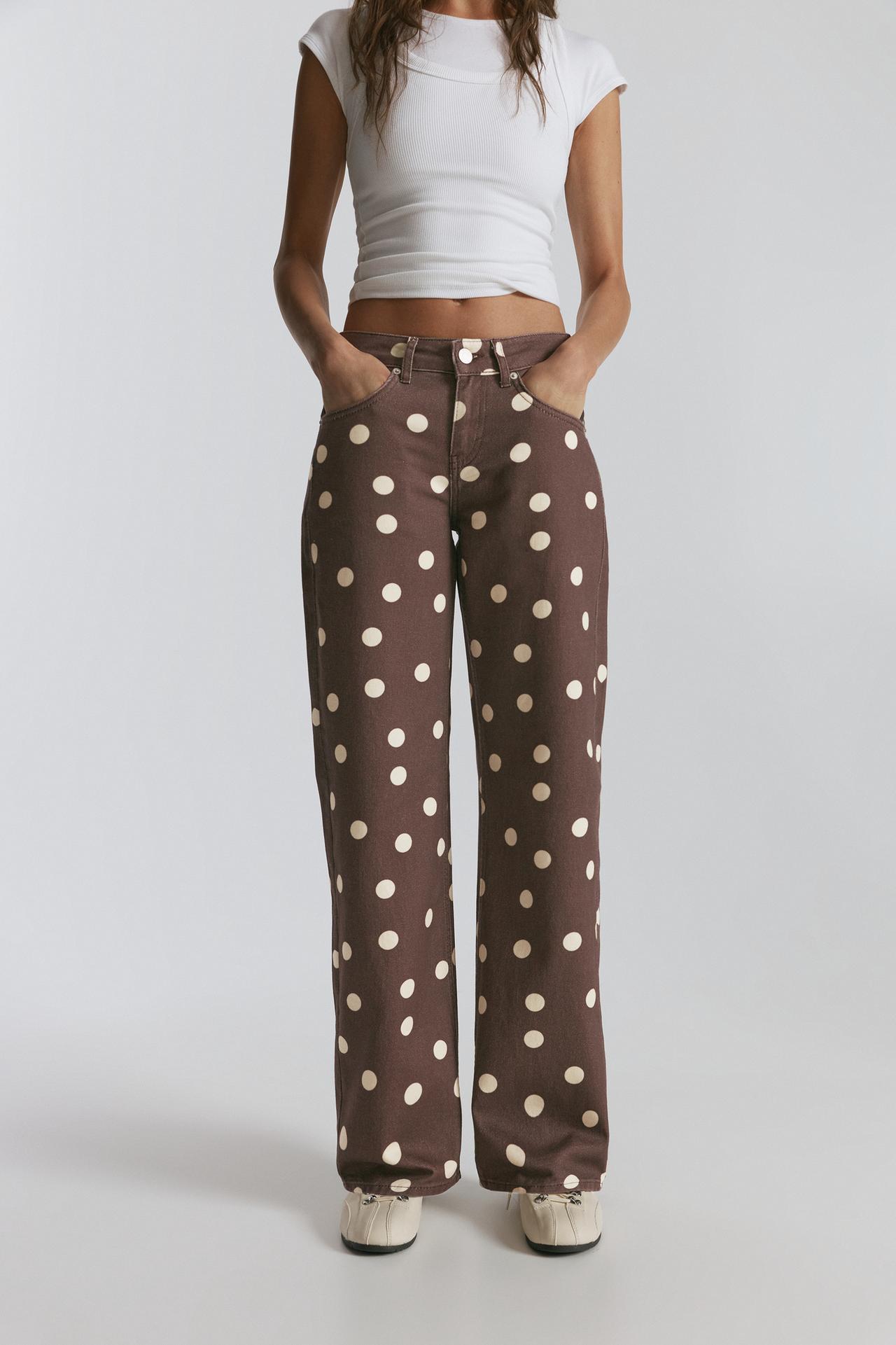 Polka dot straight-leg jeans — Brown