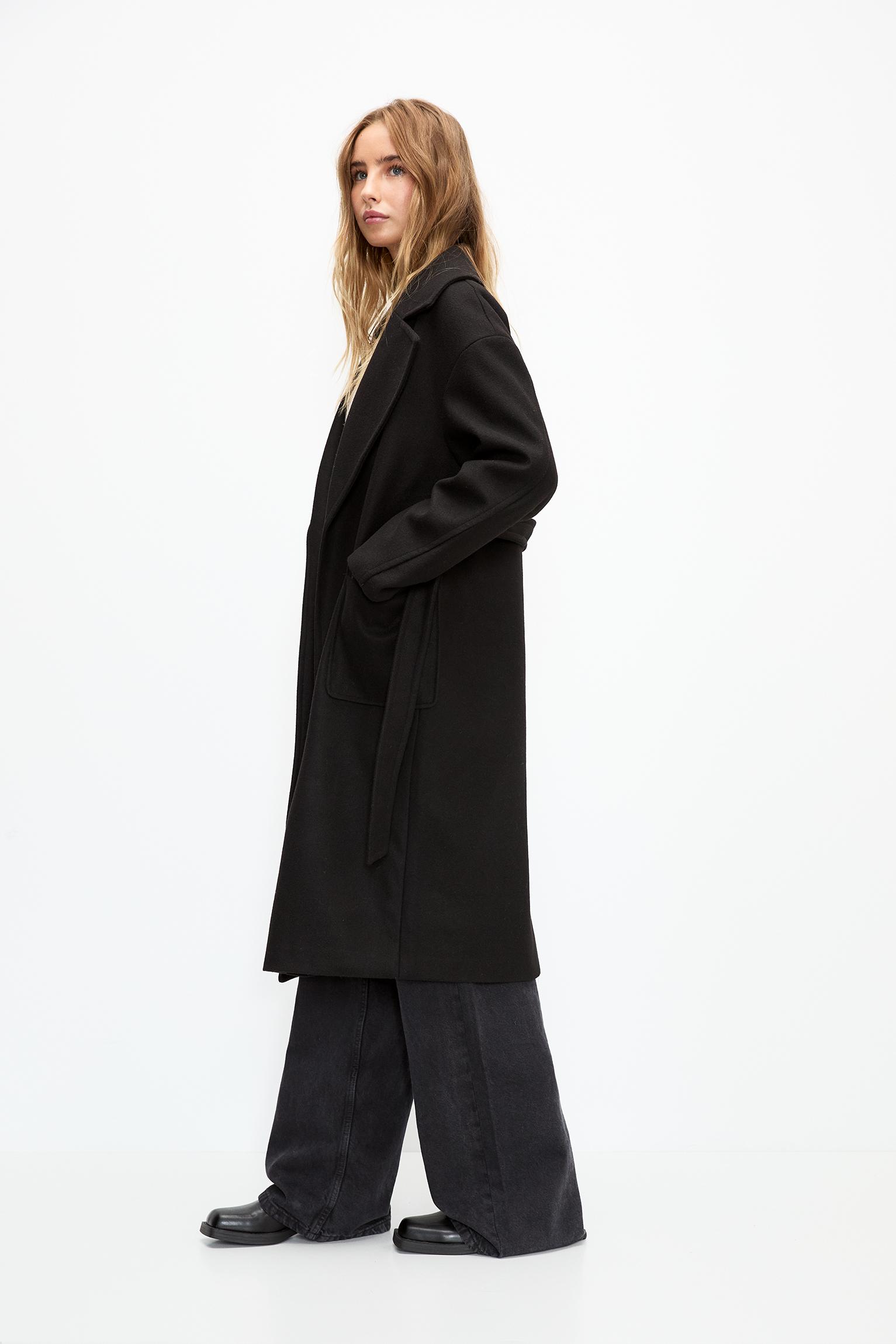 Belted felt texture coat pull bear