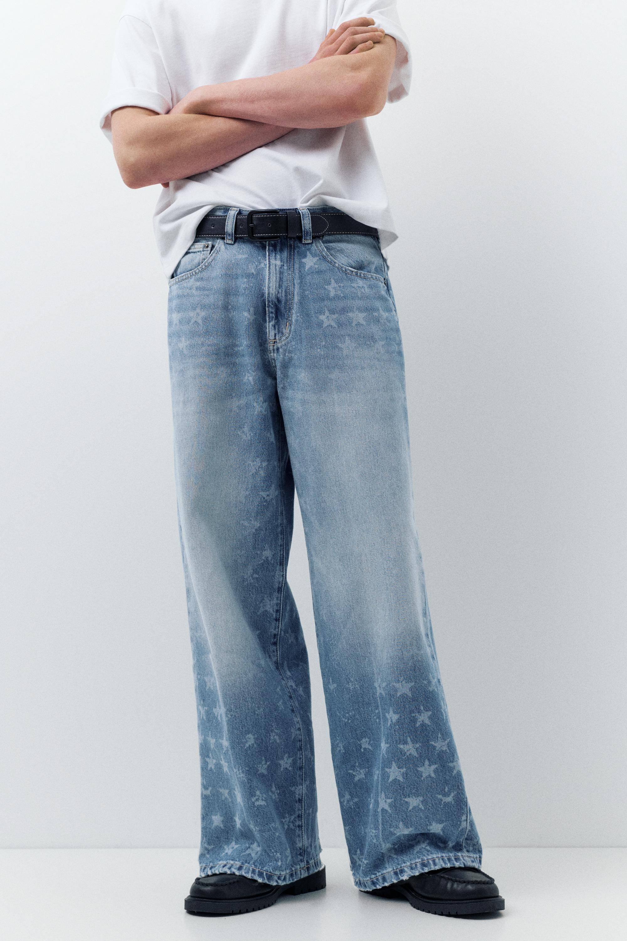 Star print wide-leg jeans — Medium blue