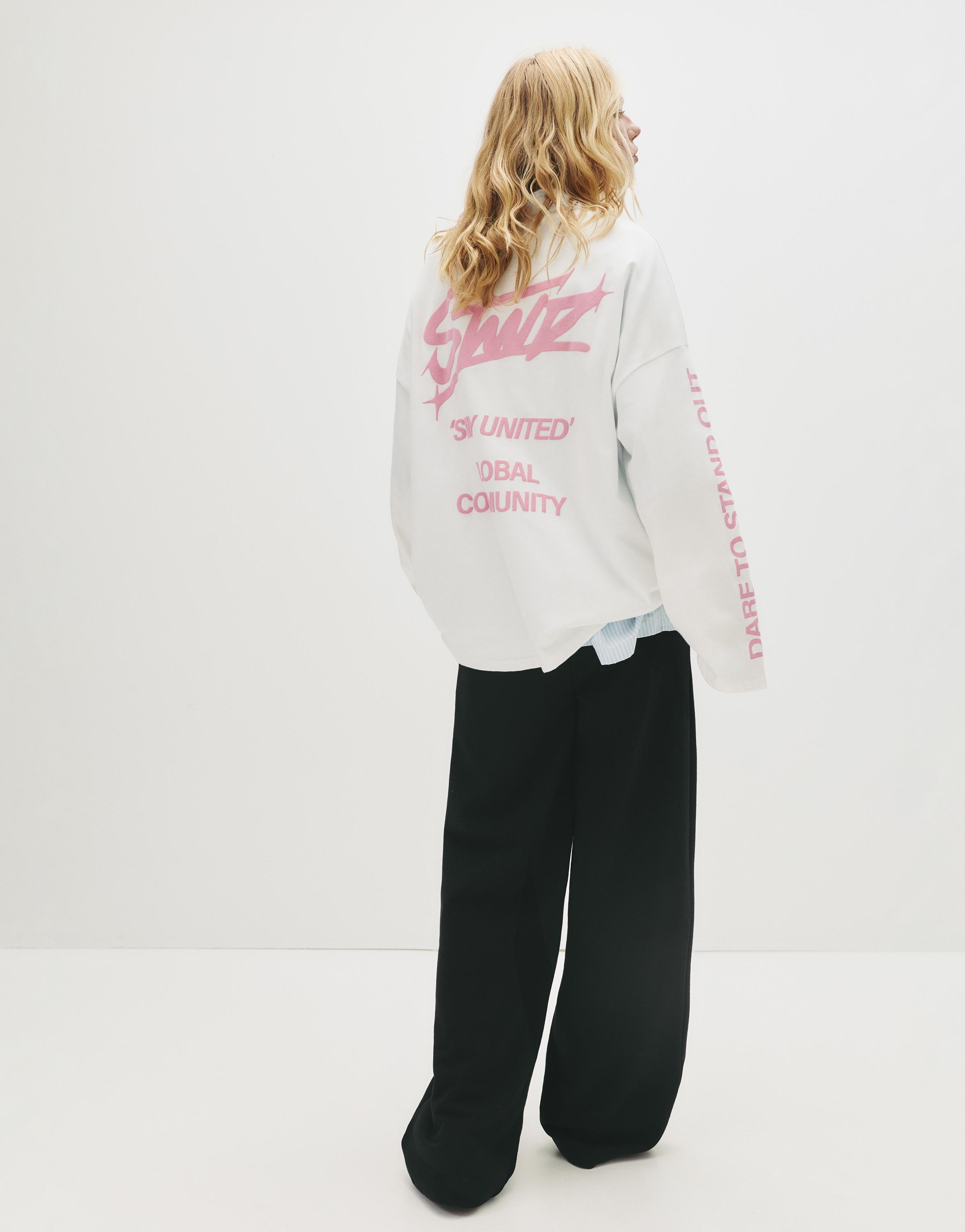 Wide-leg seam detail sweatpants — Black