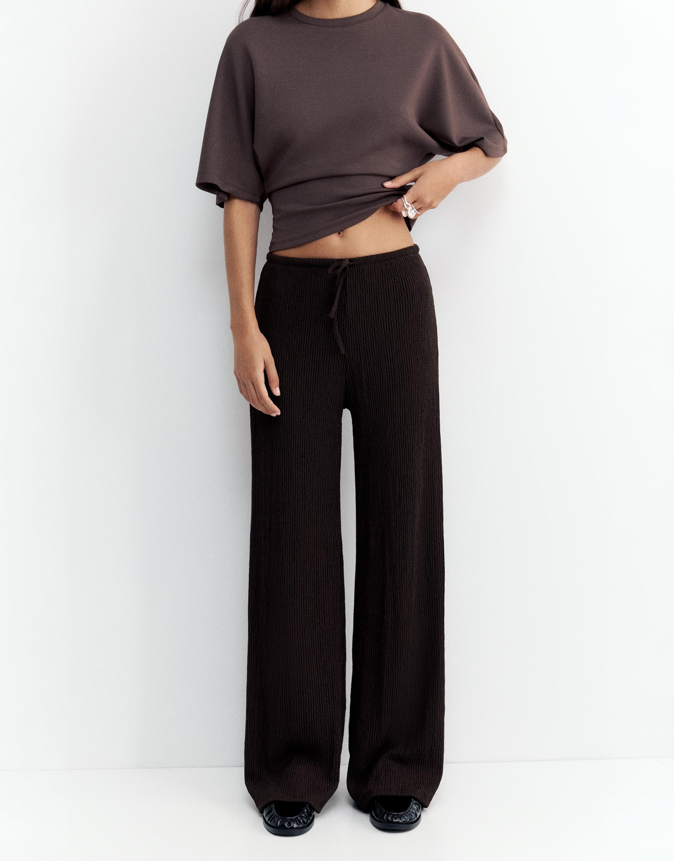 Wide-leg crepe trousers — Brown