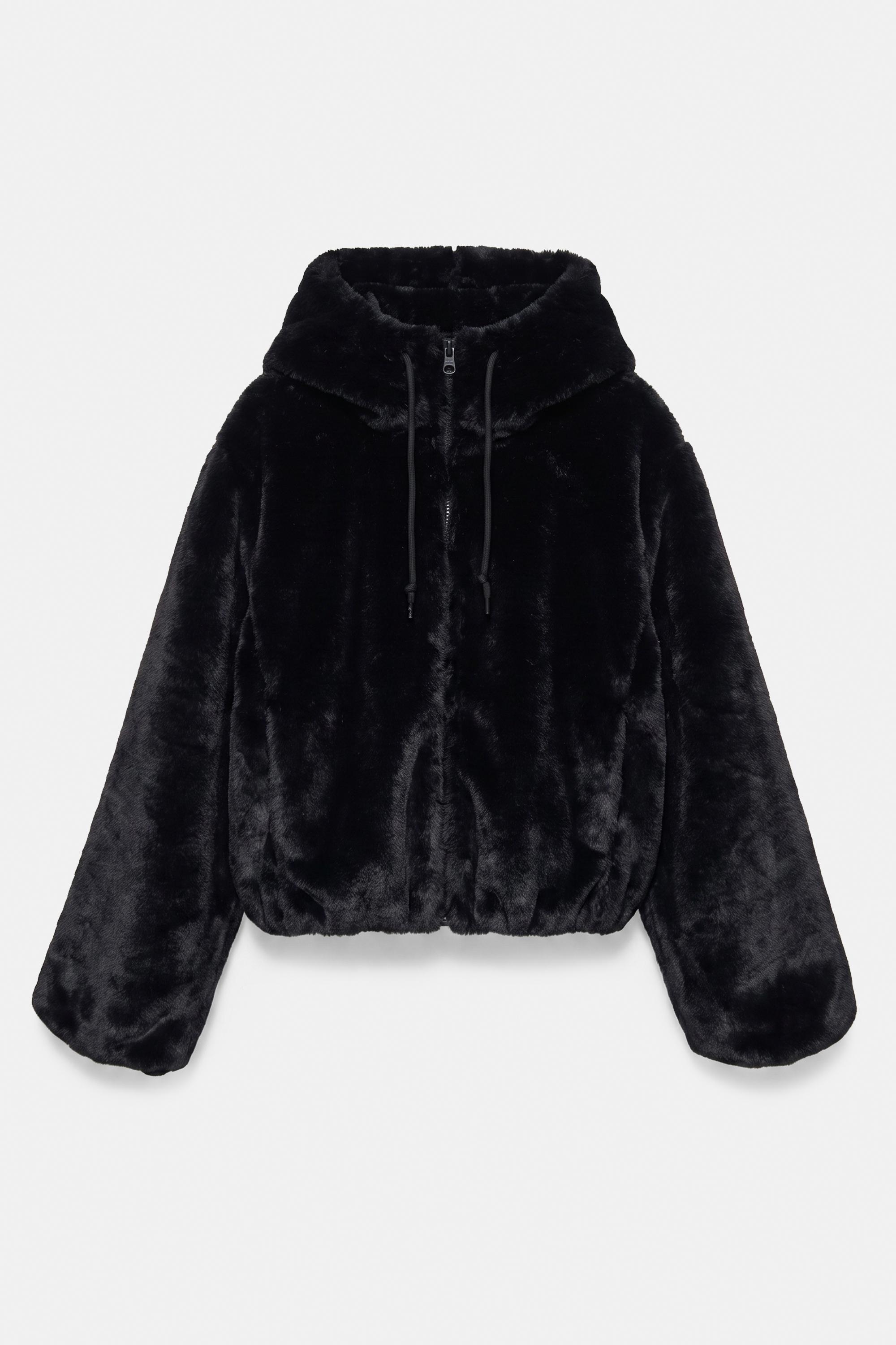 Hooded faux fur jacket — Black