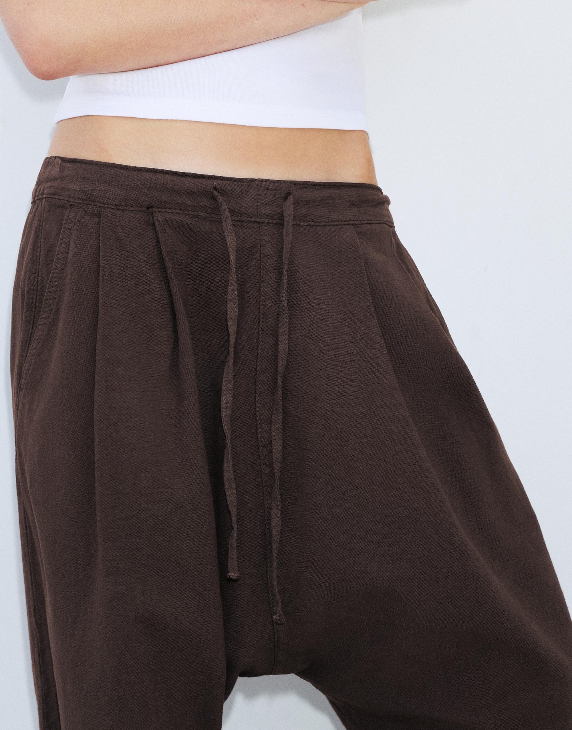 Baggy sarouel trousers with drawstring — Brown