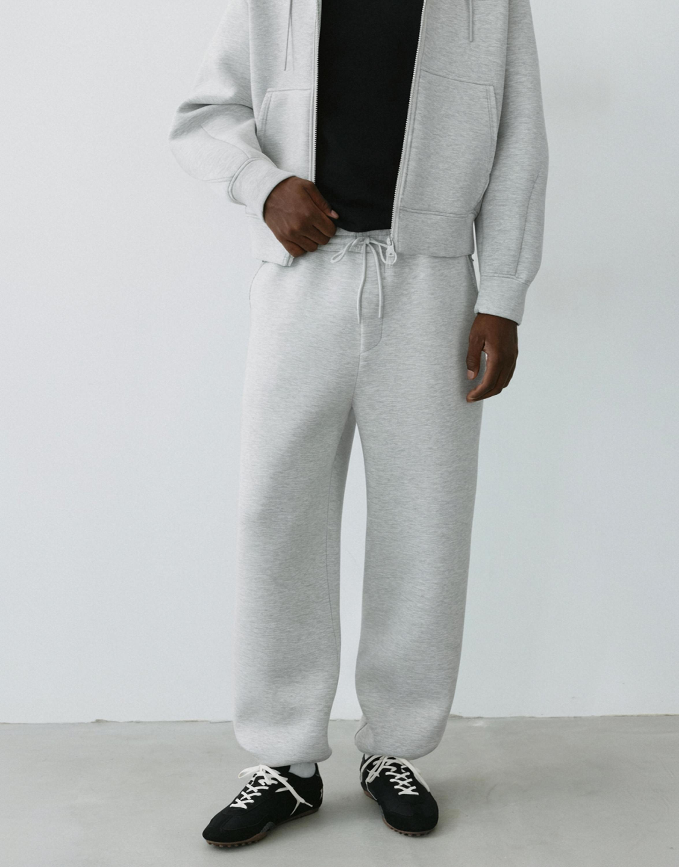 Neoprene-effect baggy trousers — Grey marl