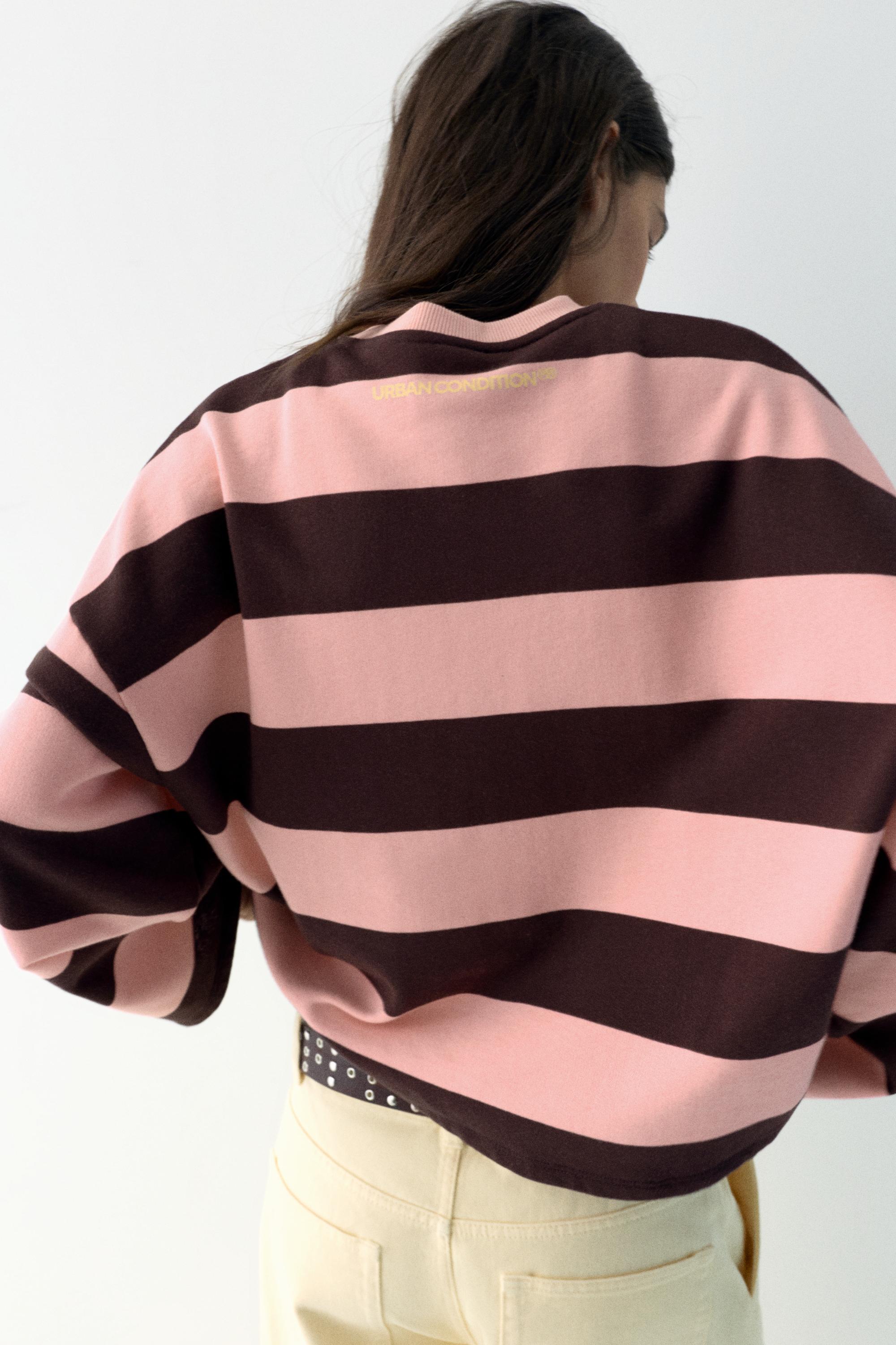 Bisiklet yaka çizgili yazılı sweatshirt - Görsel 9