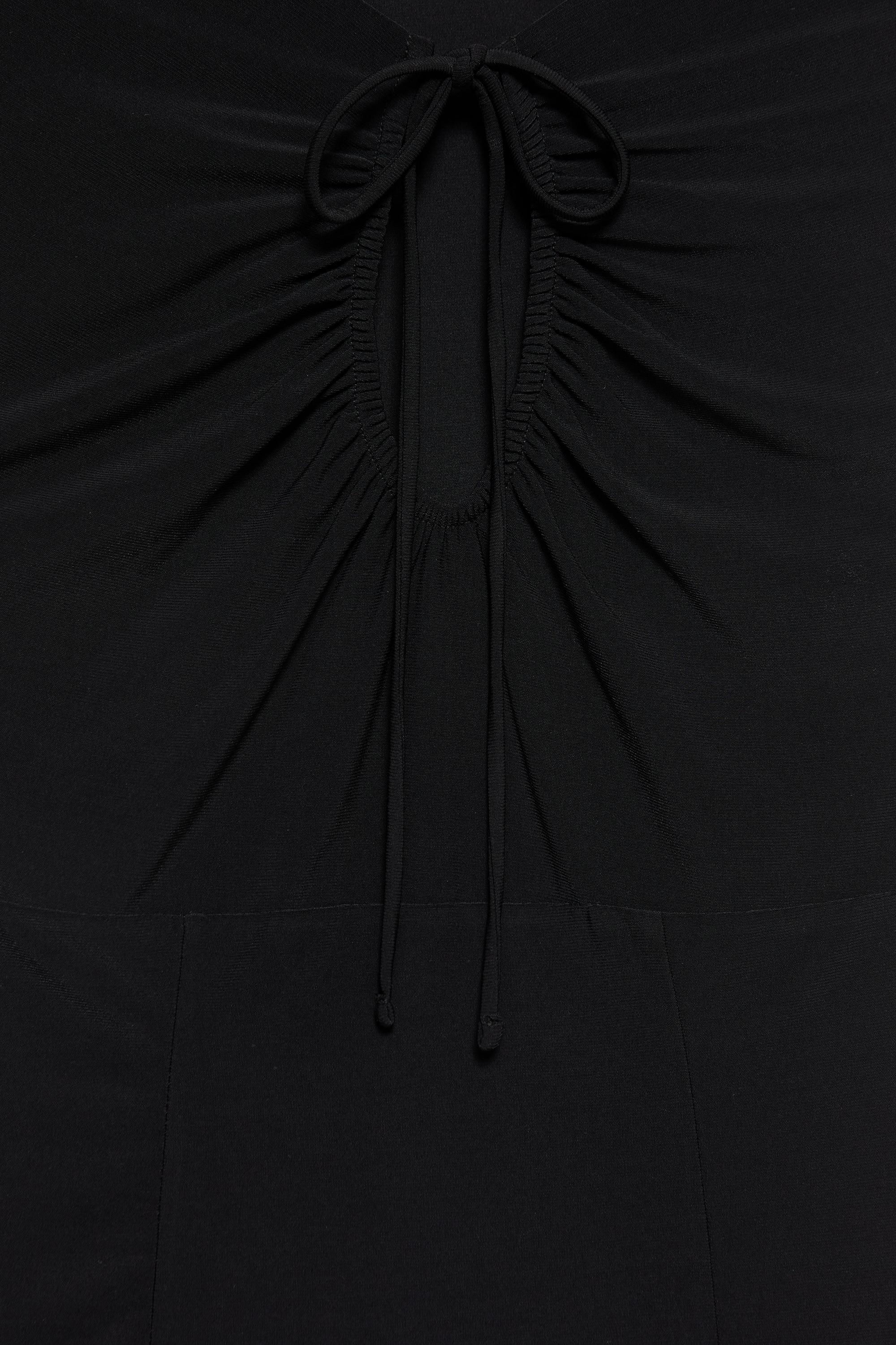 Gathered tie-neck top — Black