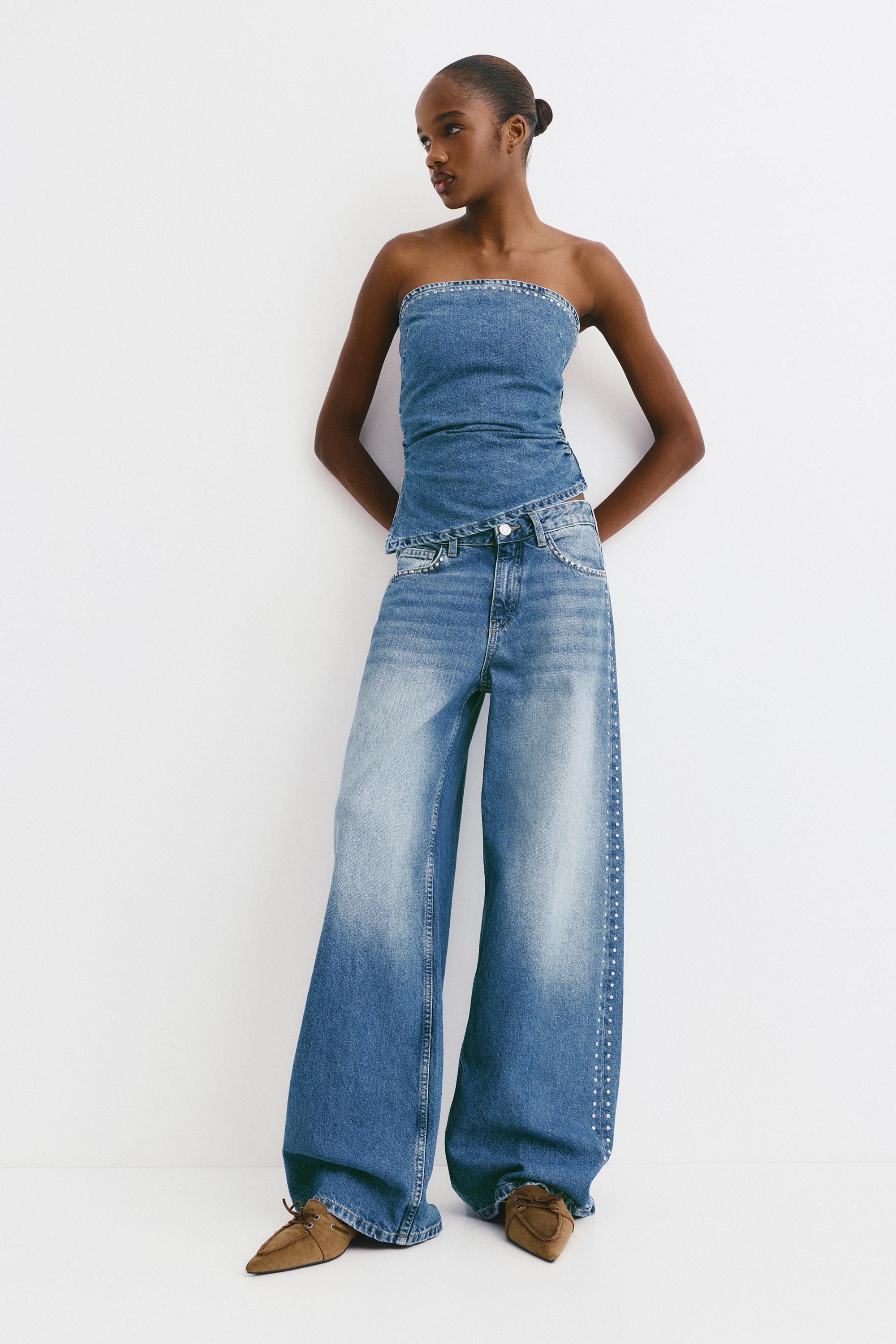 Wide Leg Jeans Mit Tiefem Bund Und Nieten