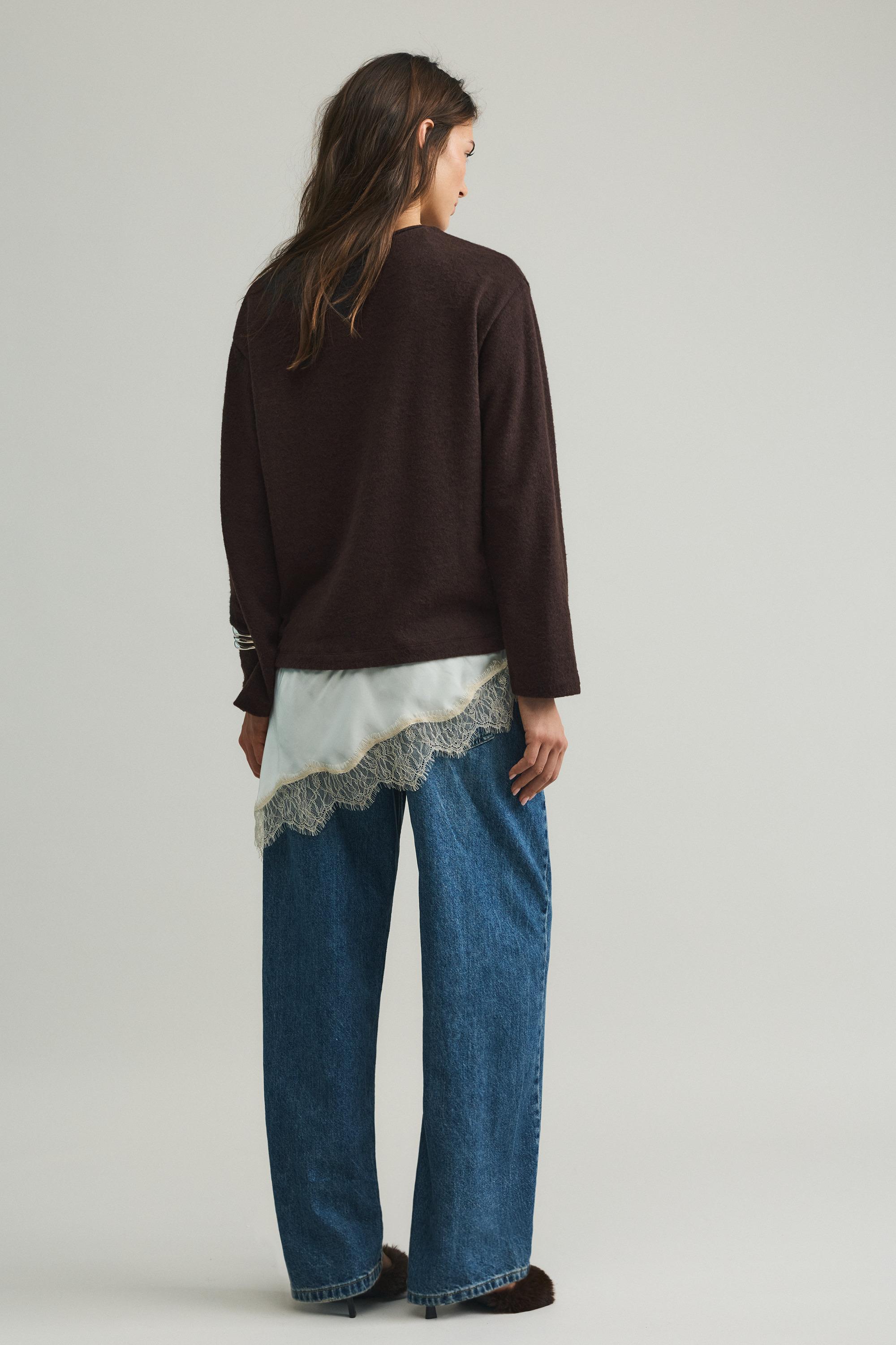 Fine lace combined jumper — Brown