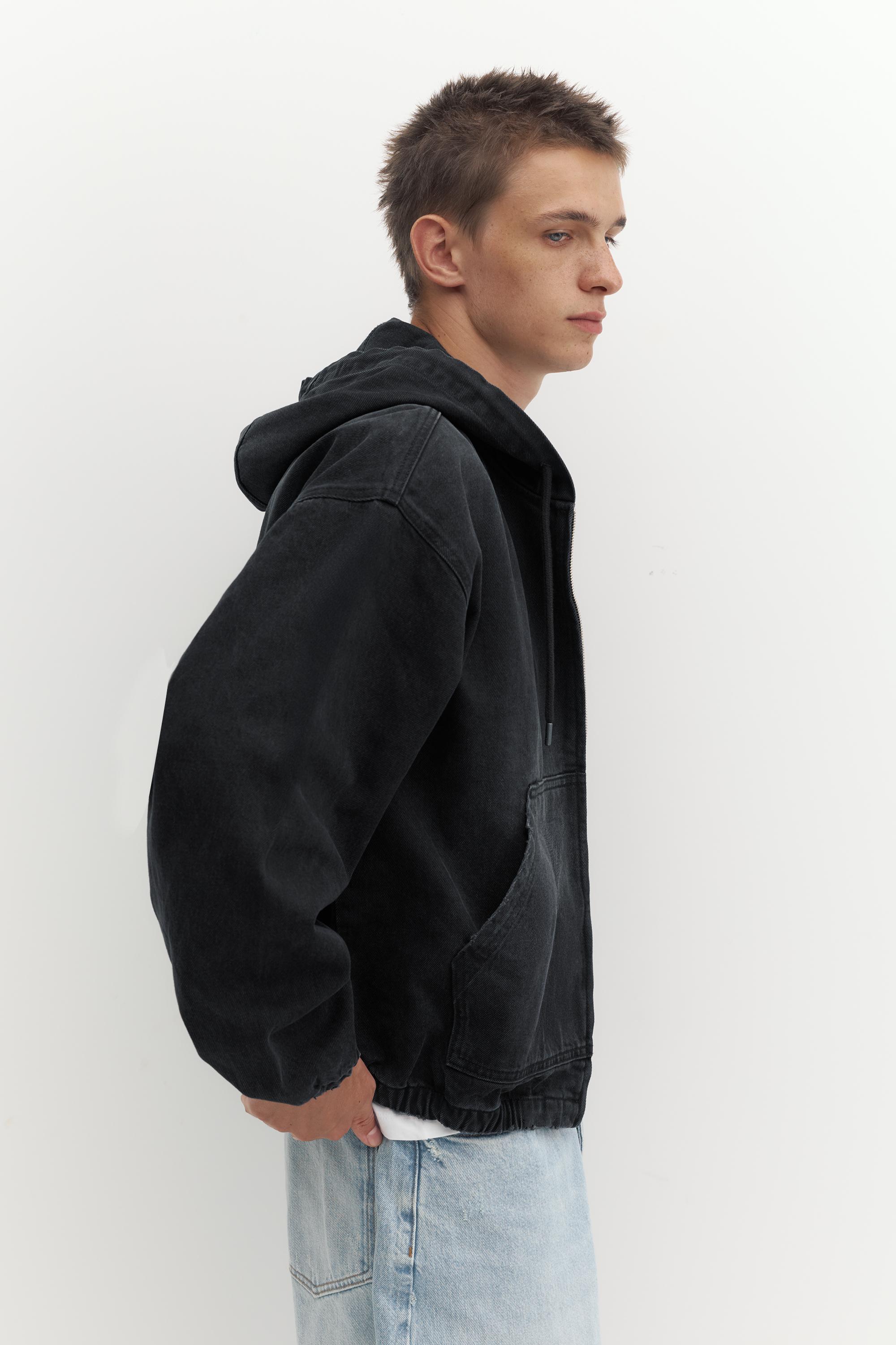 STWD zip-up hooded jacket — Faded black
