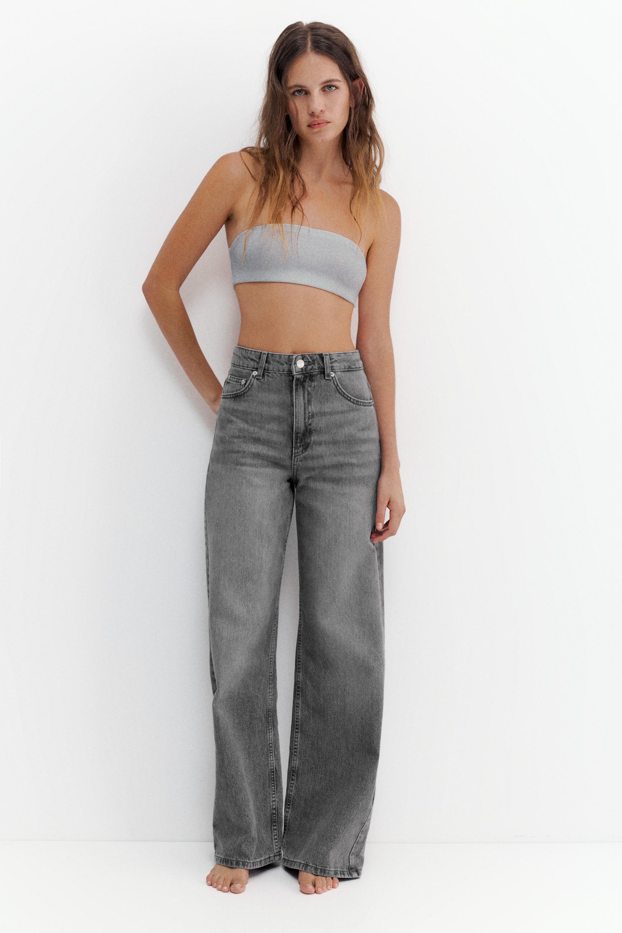 High-waist wide-leg jeans — Medium grey