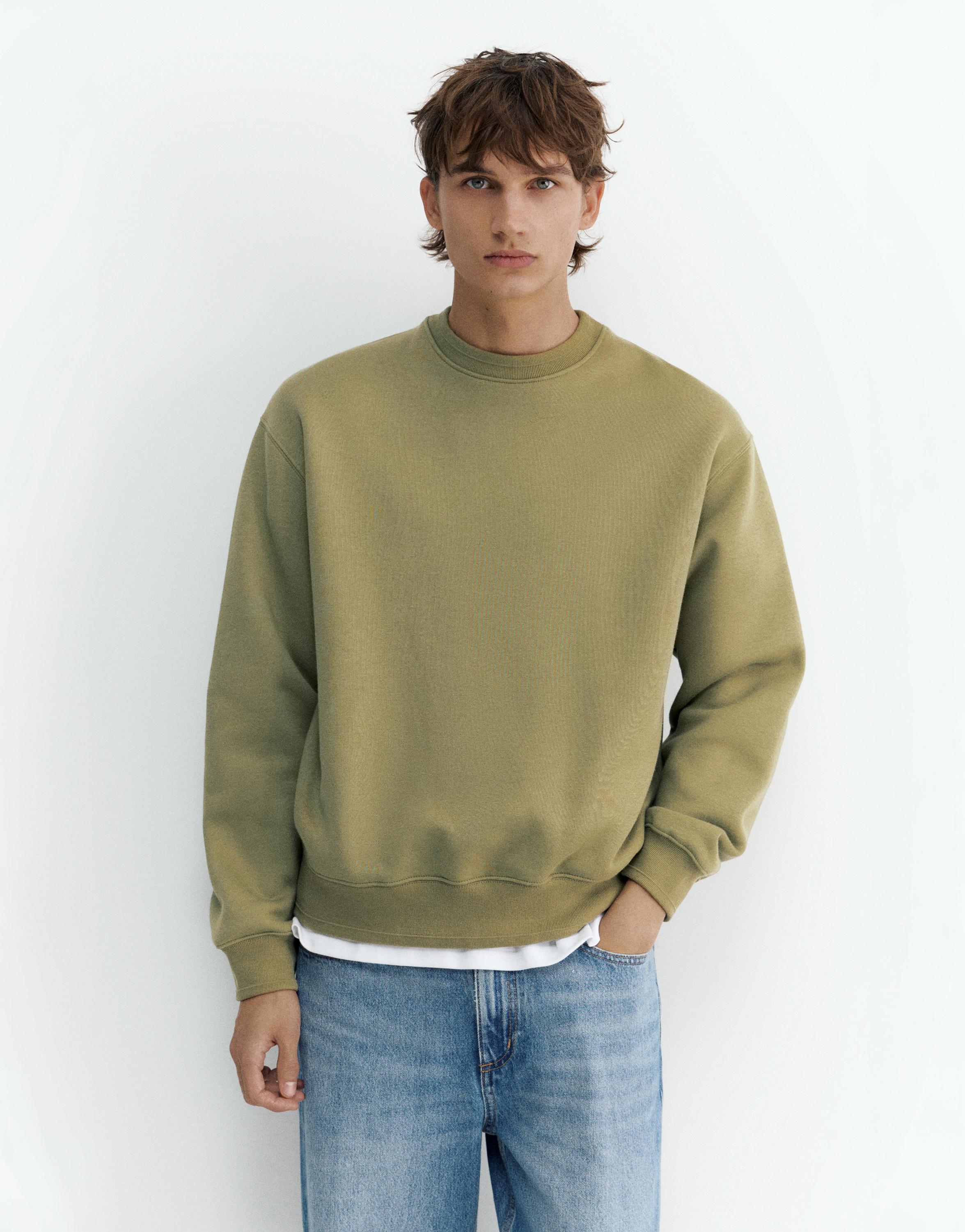 Relaxed fit round neck sweatshirt — Olive