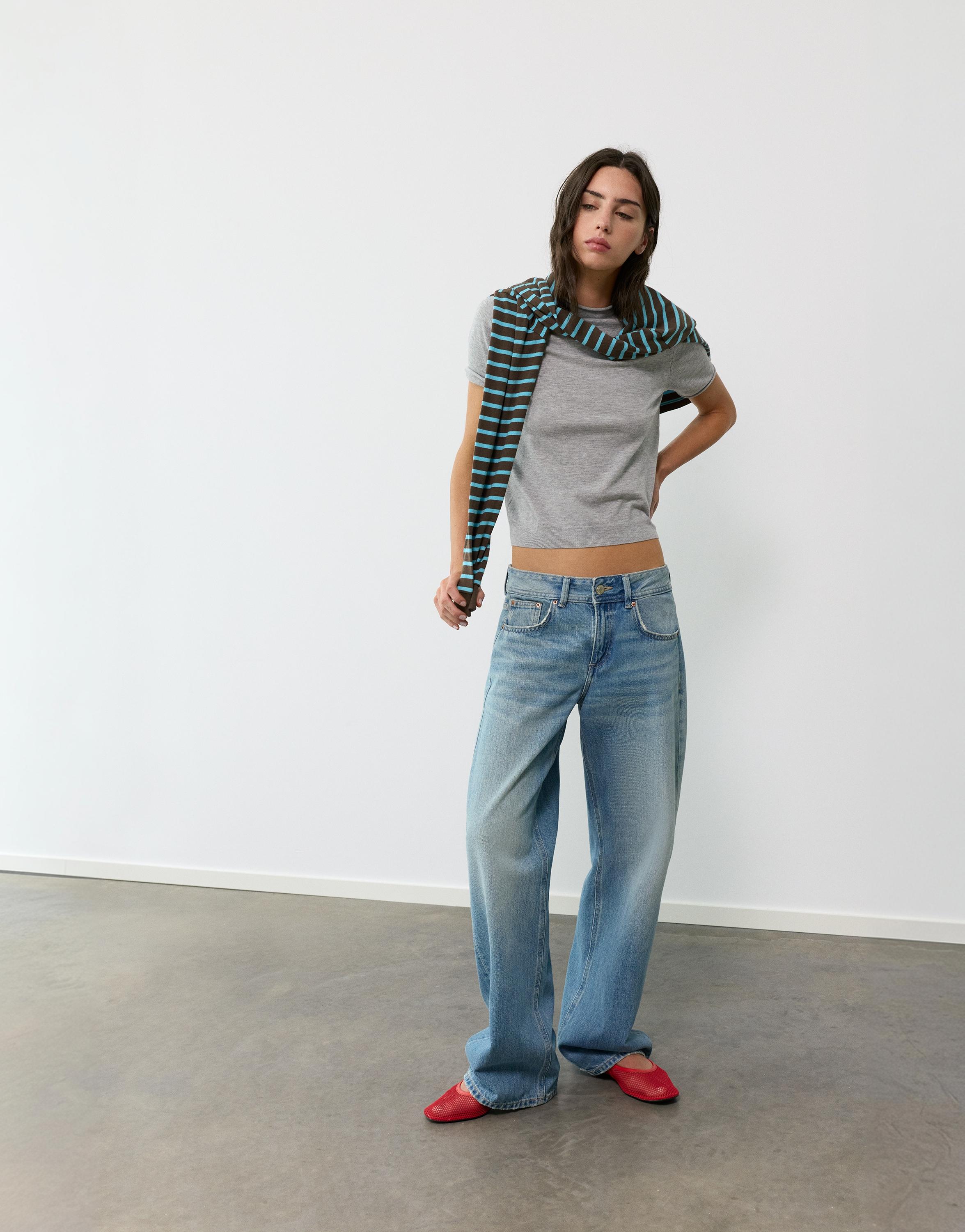 Fine knit short sleeve T-shirt — Grey