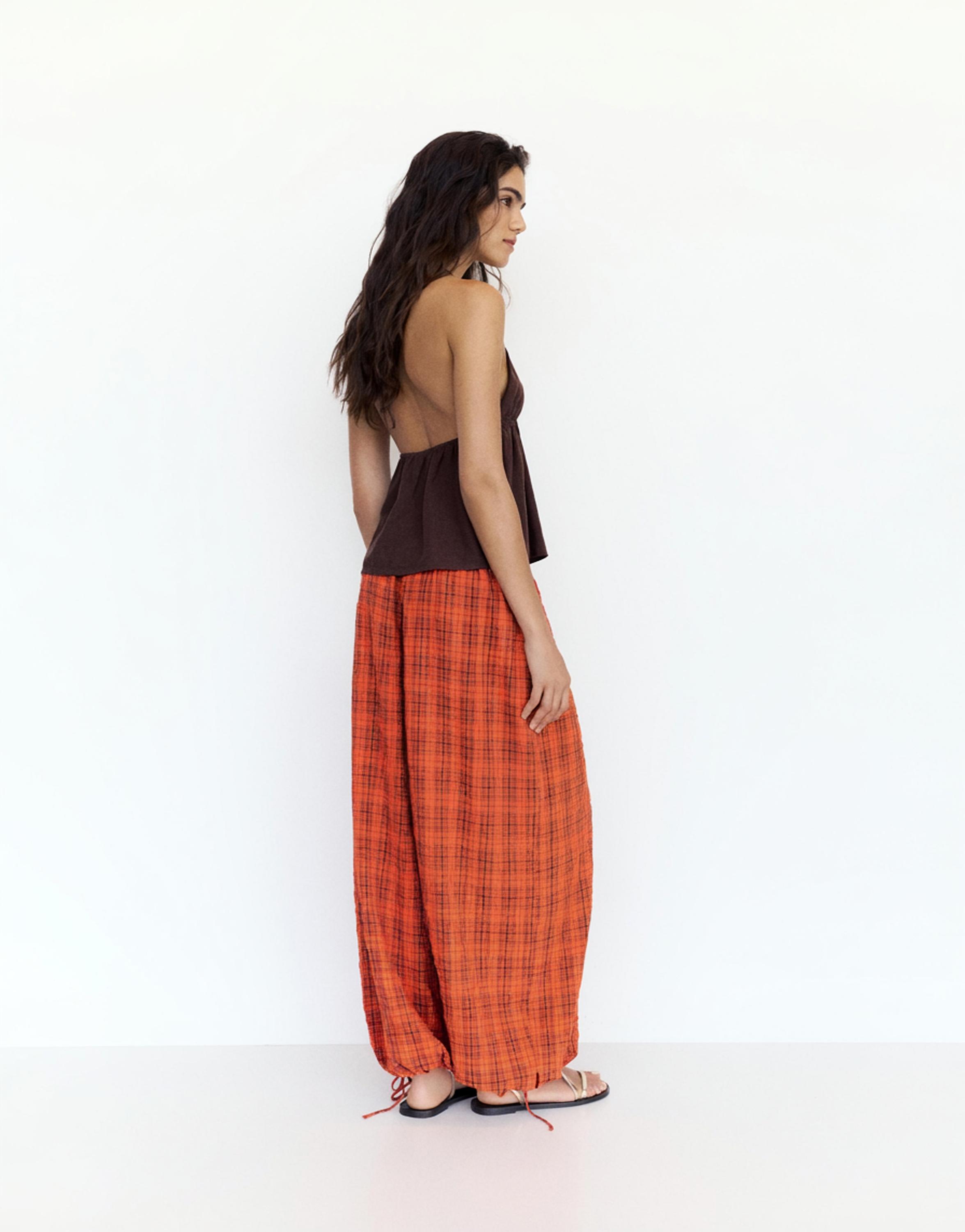 Check sarouel trousers — Red