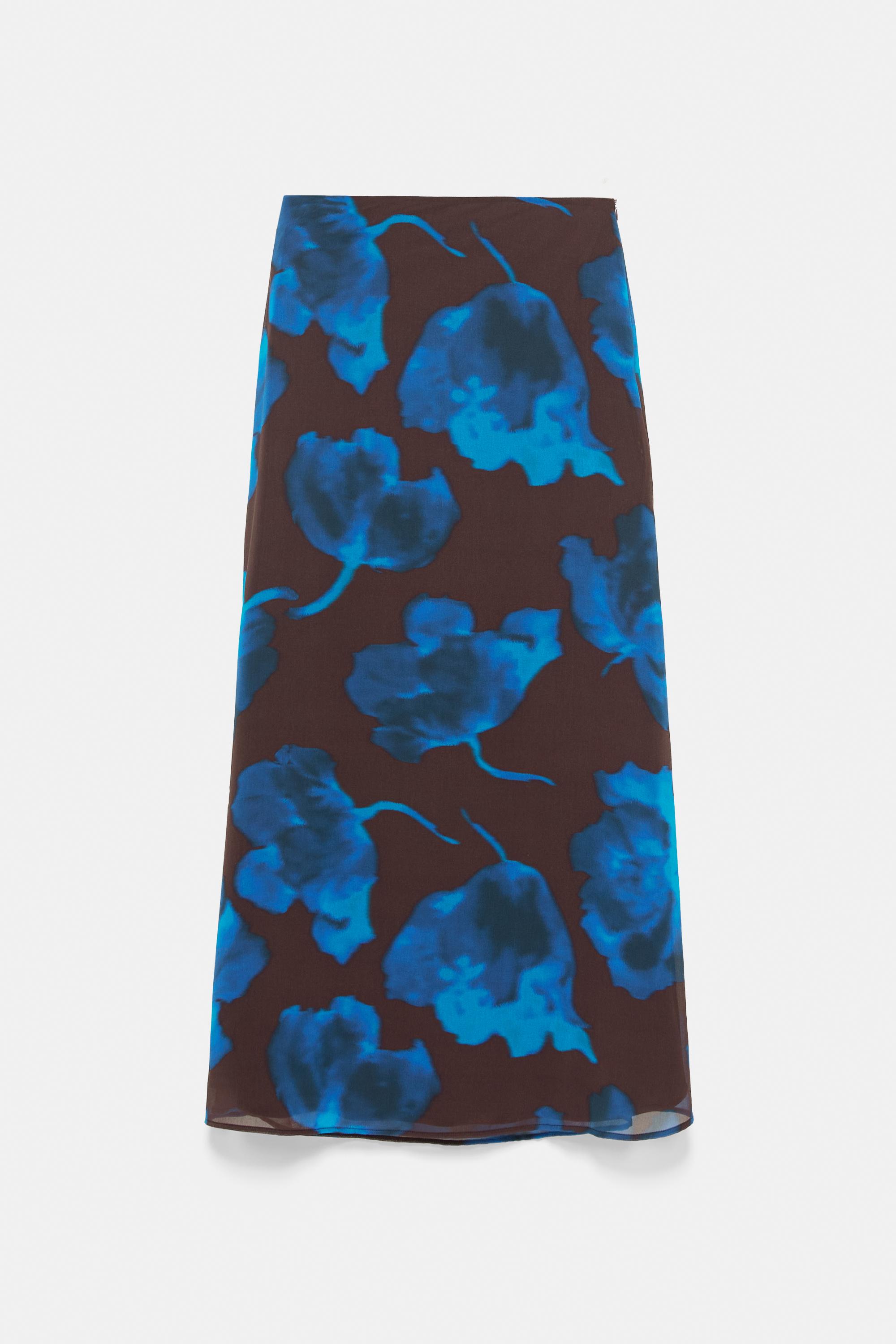 Floral midi skirt — Brown/Blue