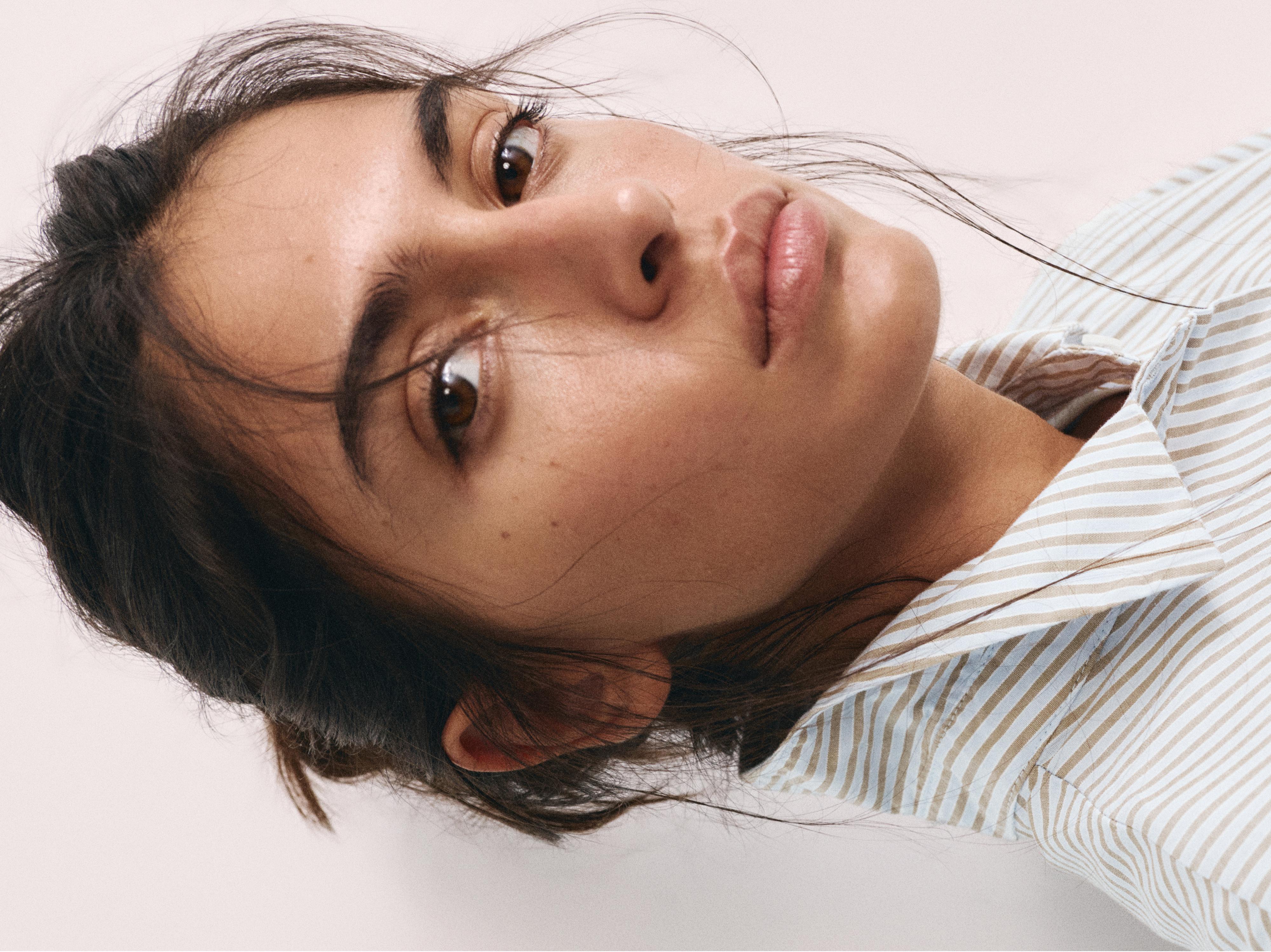 Embroidered striped shirt — Pastel blue