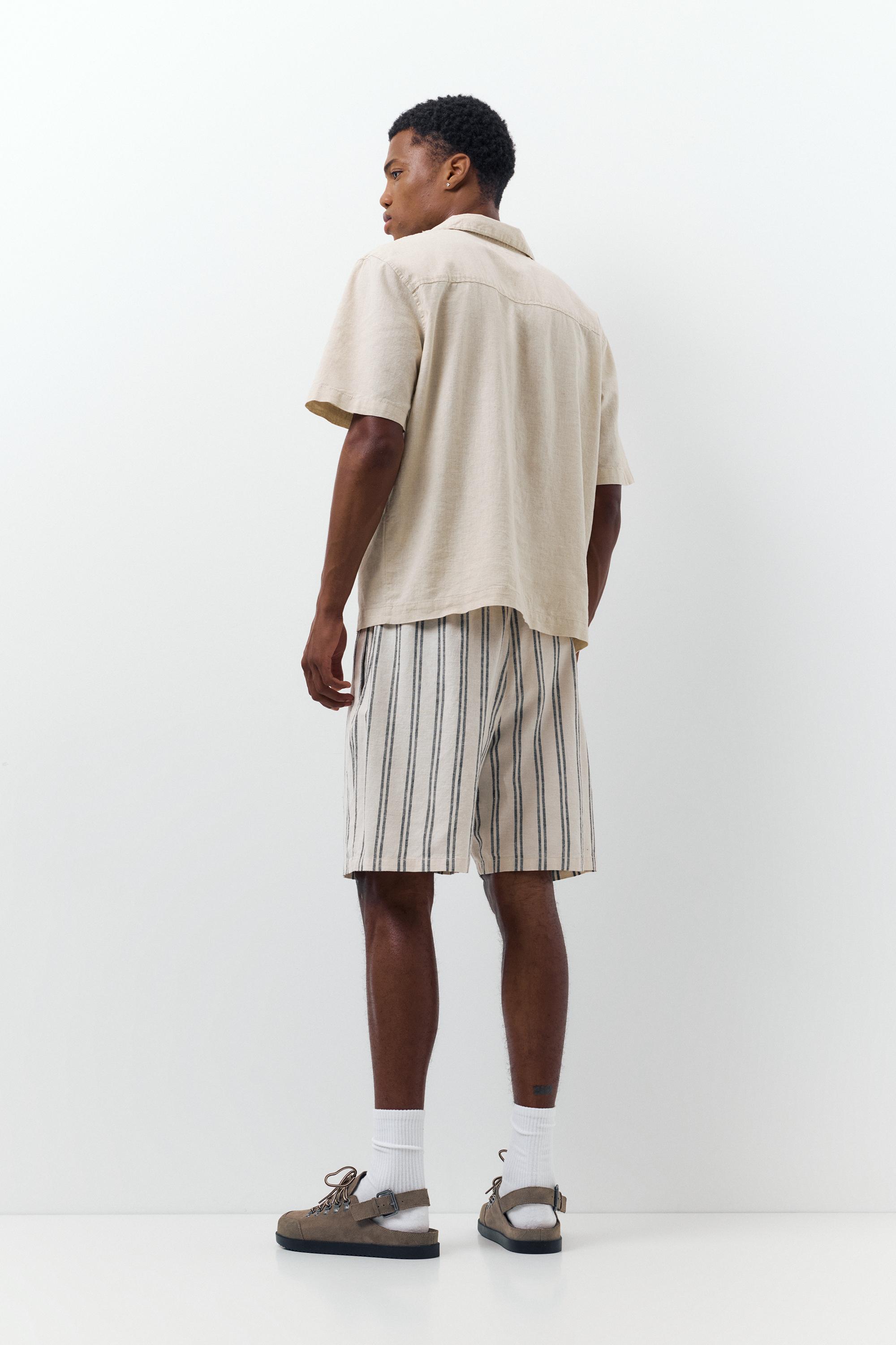 Linen blend jogger Bermuda shorts — White/Marble