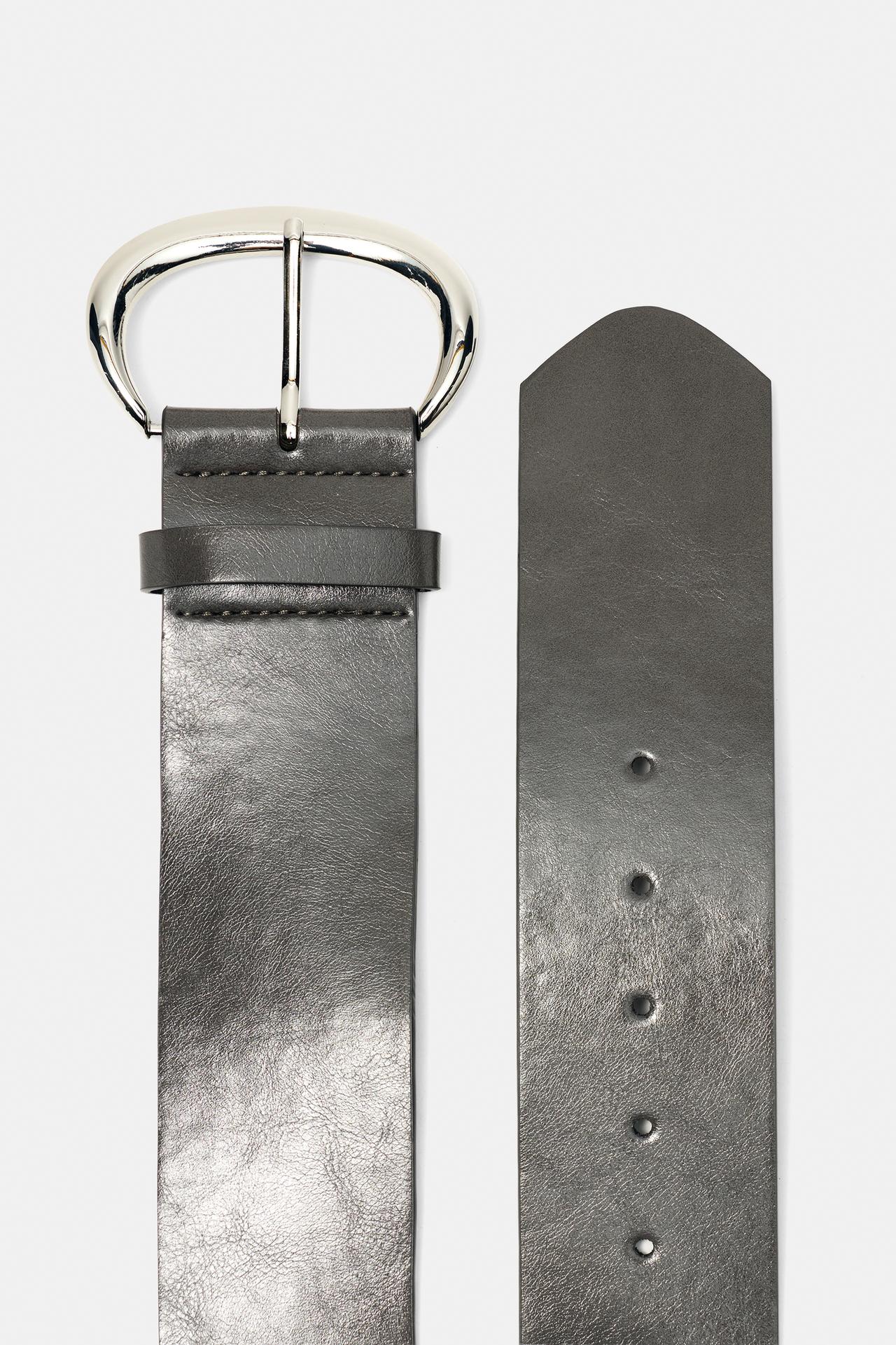 Wide oval buckle belt — Grey