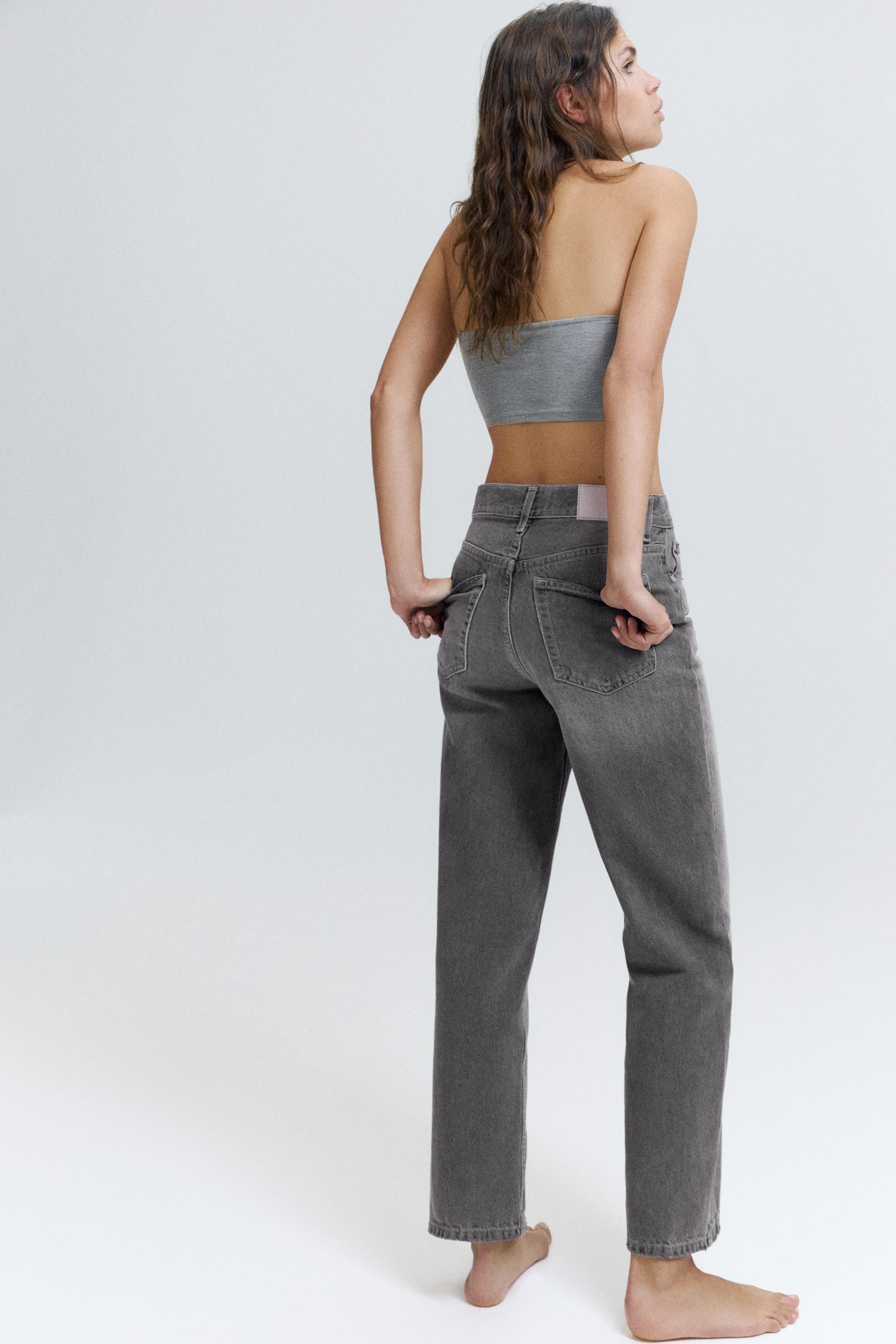 Straight-leg jeans with crossover waistband — Grey