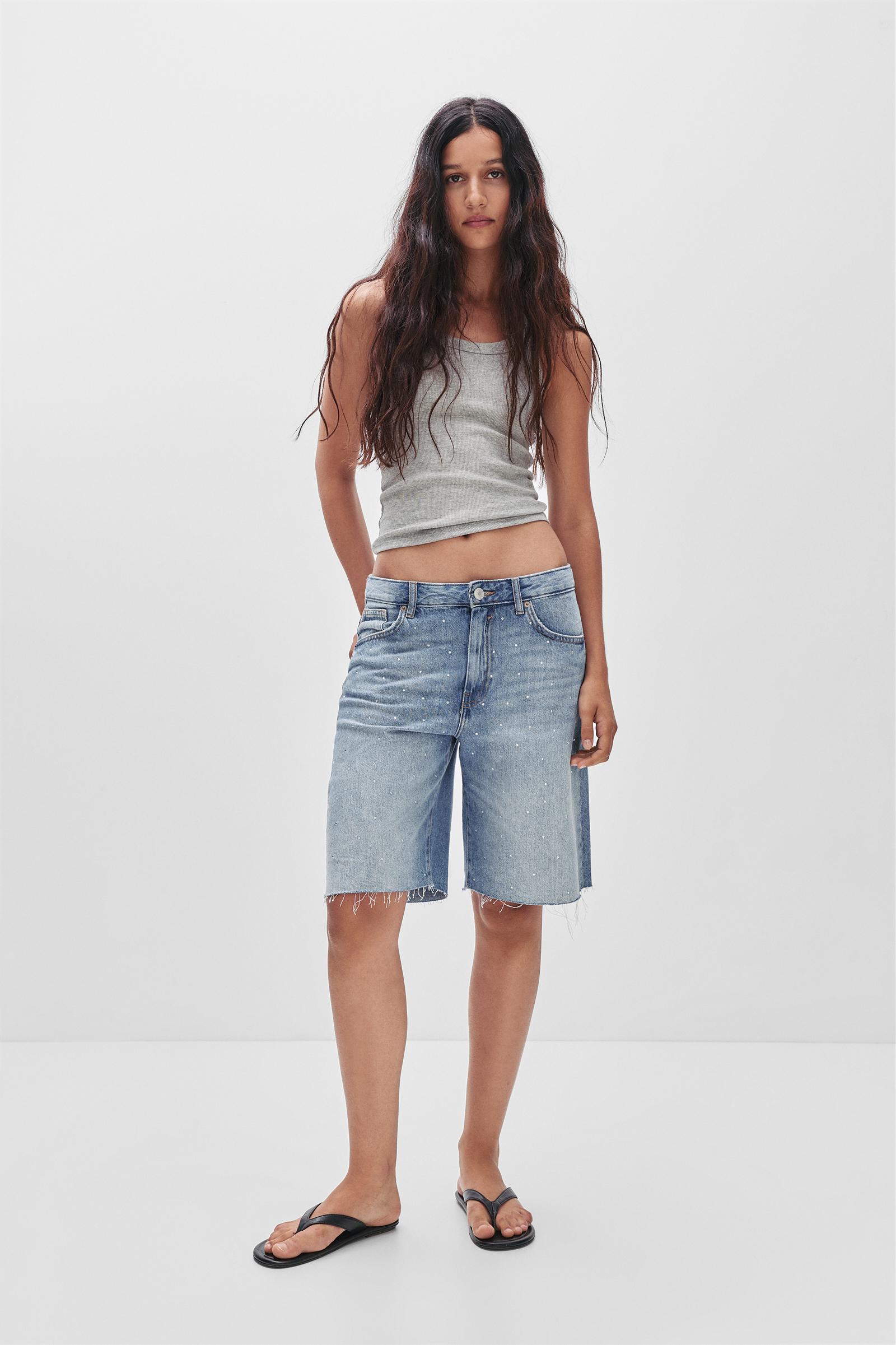 Jeans-Bermudashorts Mit Glitzerdetails