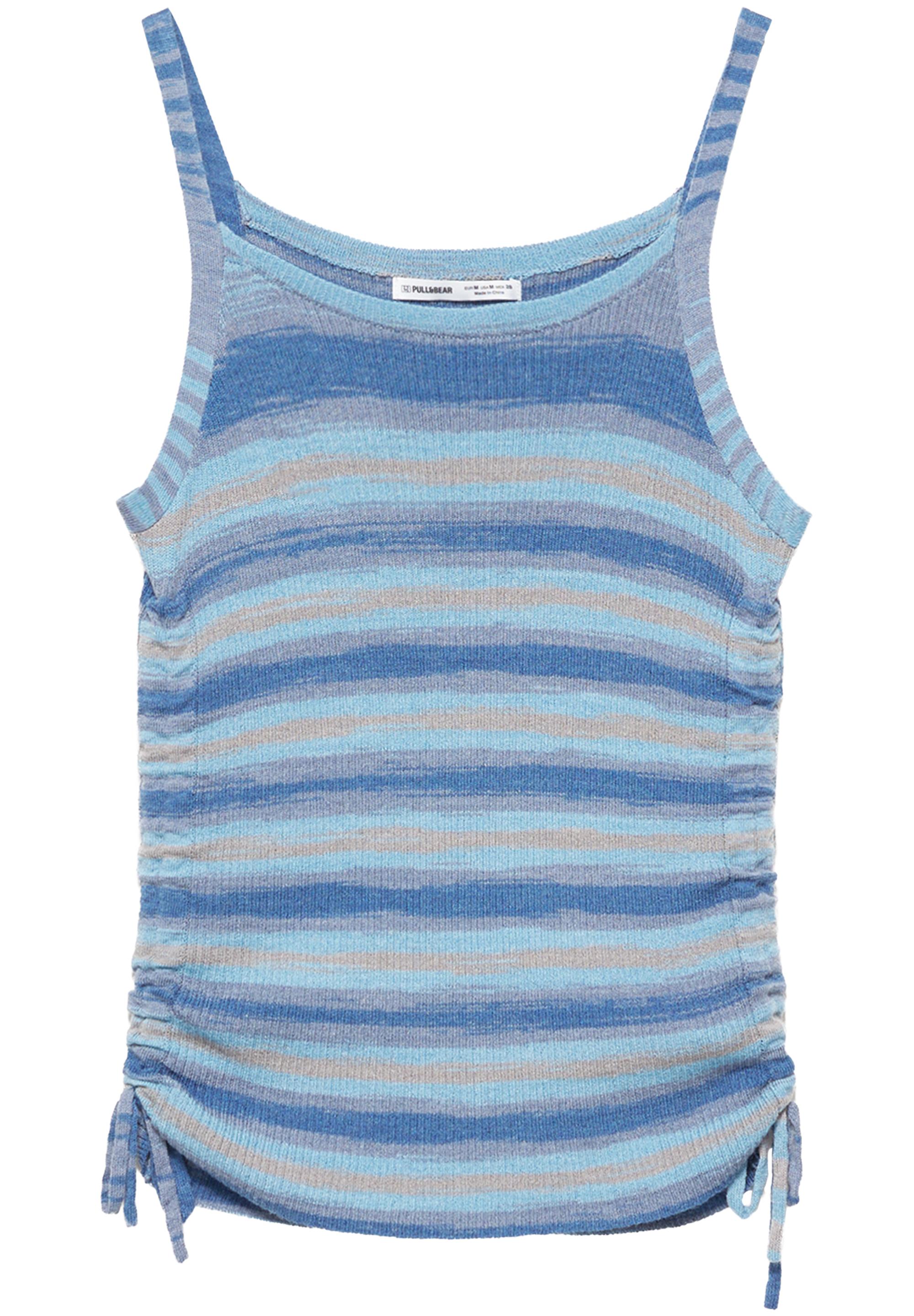 Gathered knit strappy top — Blue