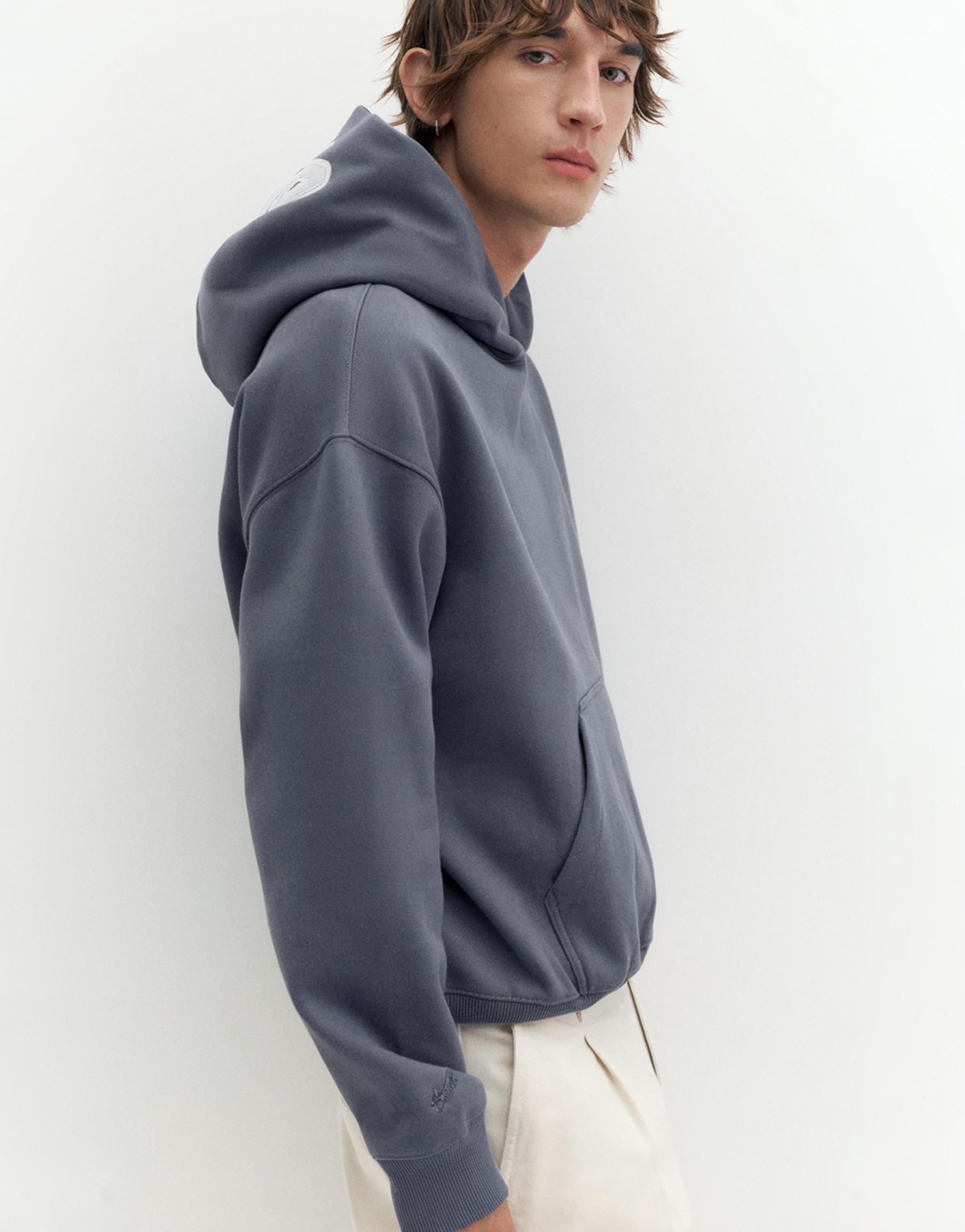 STWD boxy-fit logo hoodie — Grey blue