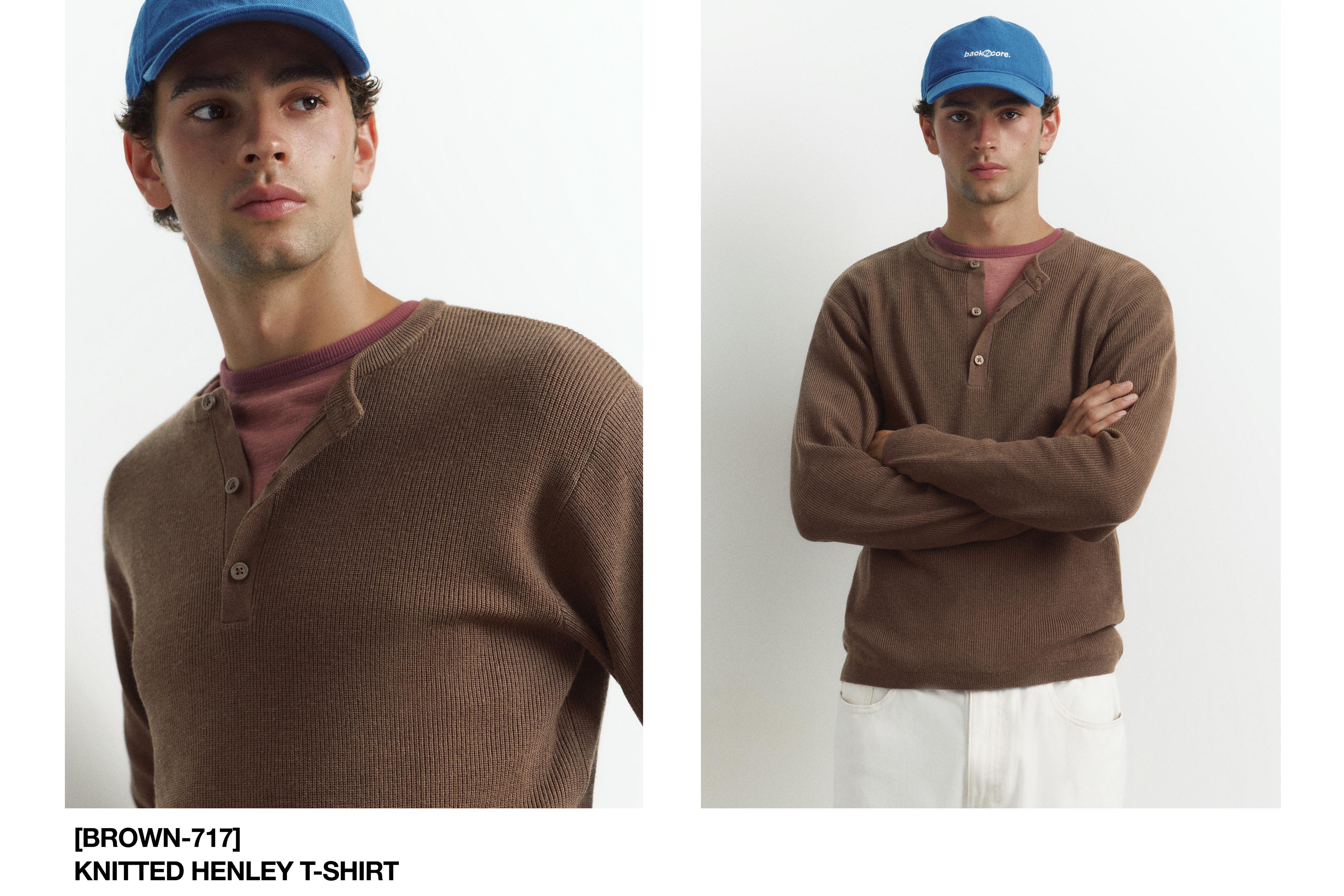 Henley neck jumper — Chocolate