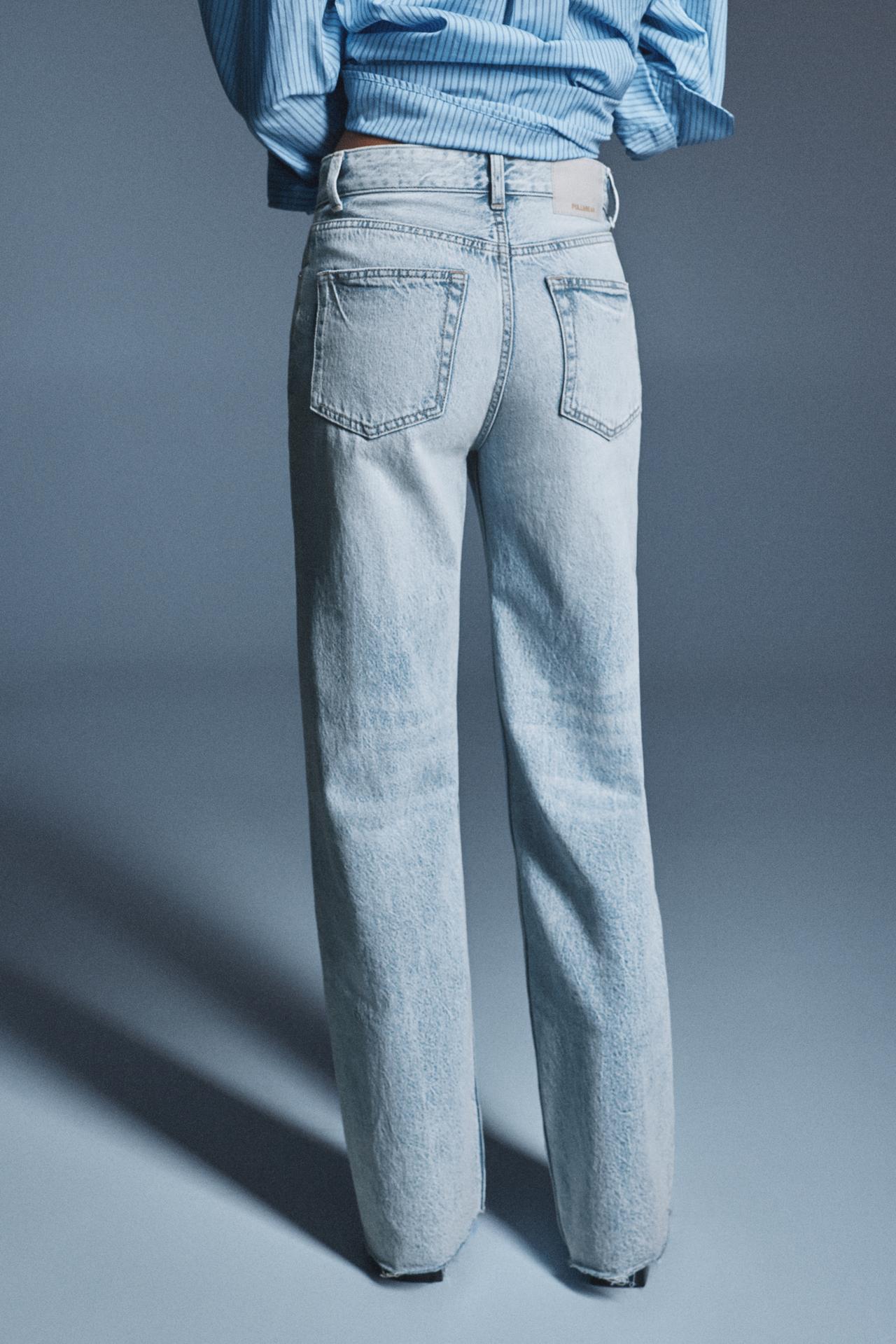 High-waist wide straight-leg jeans — Sky blue