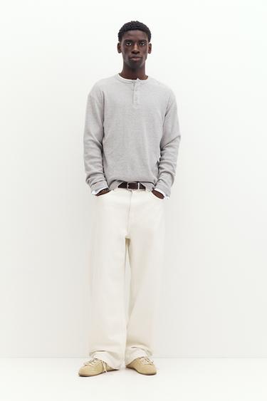 Long sleeve Henley T-shirt — Pale marl 5