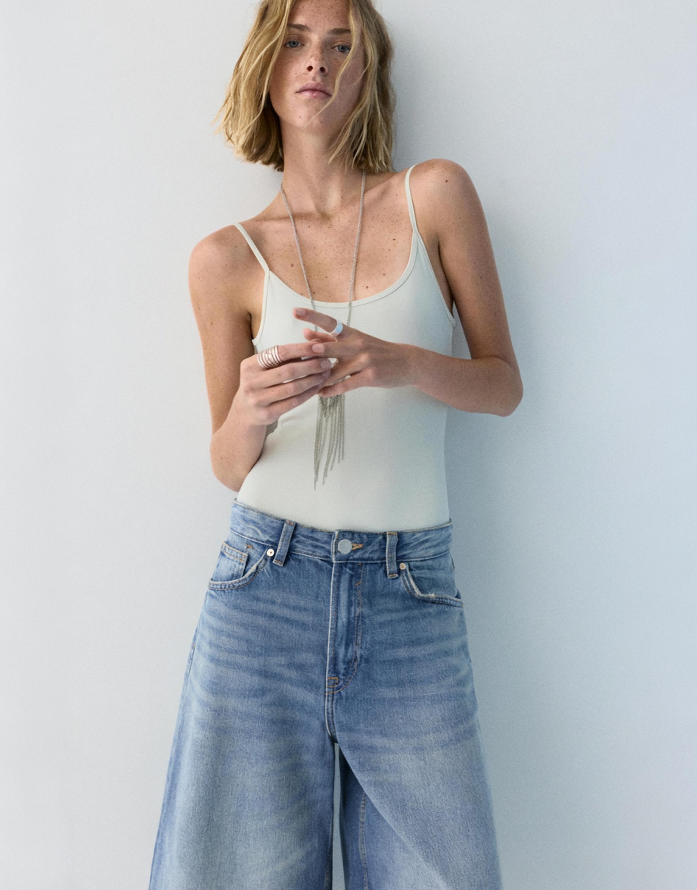 Düşük bel denim şort - Görsel 8