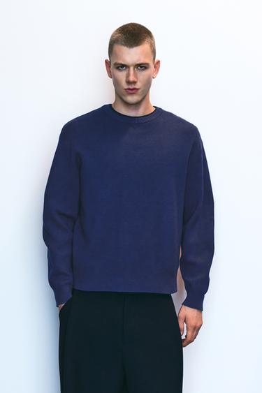 Soft-touch round neck jumper — Indigo 1