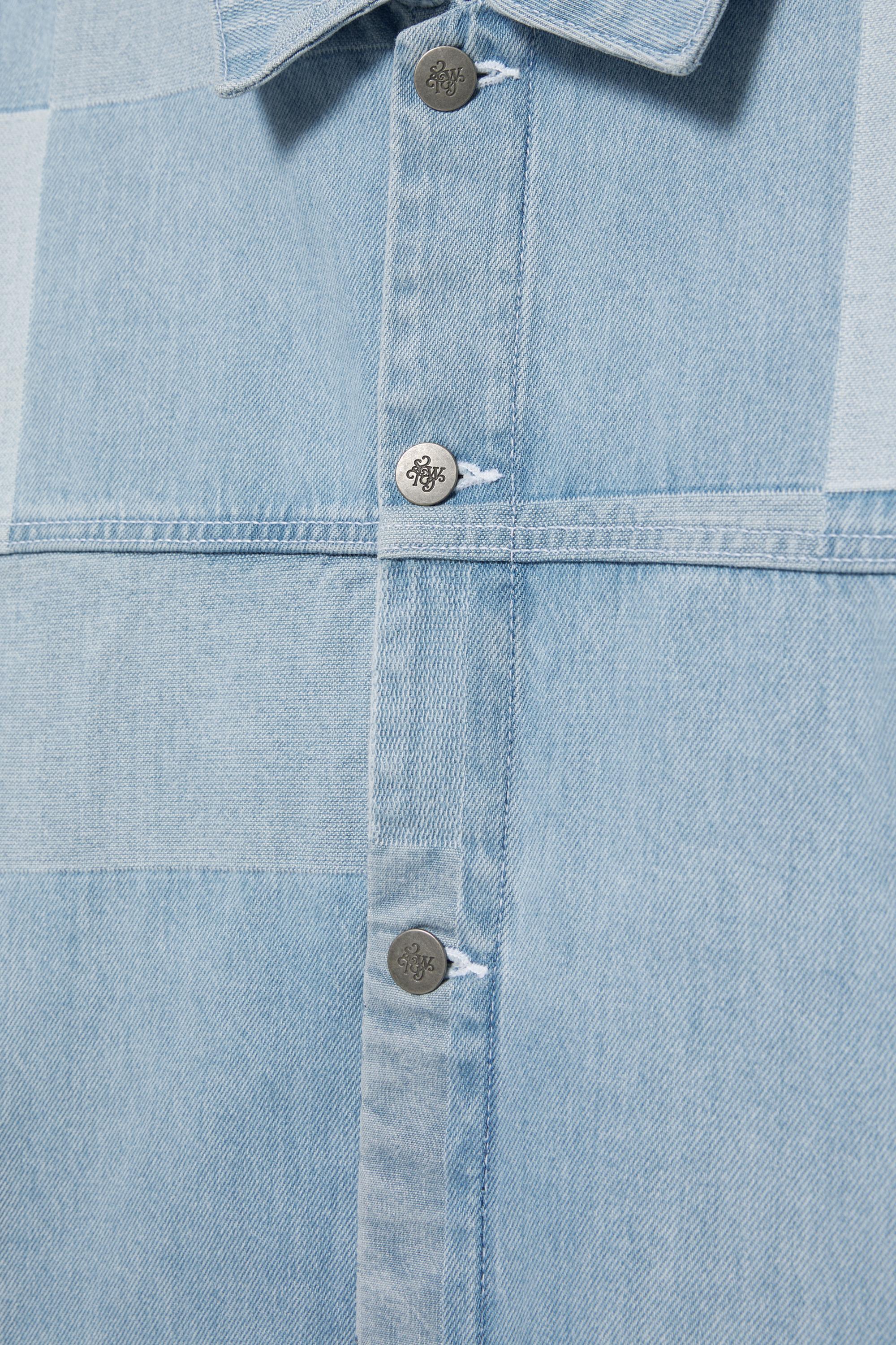 Patchwork kareli denim ceket - Görsel 2