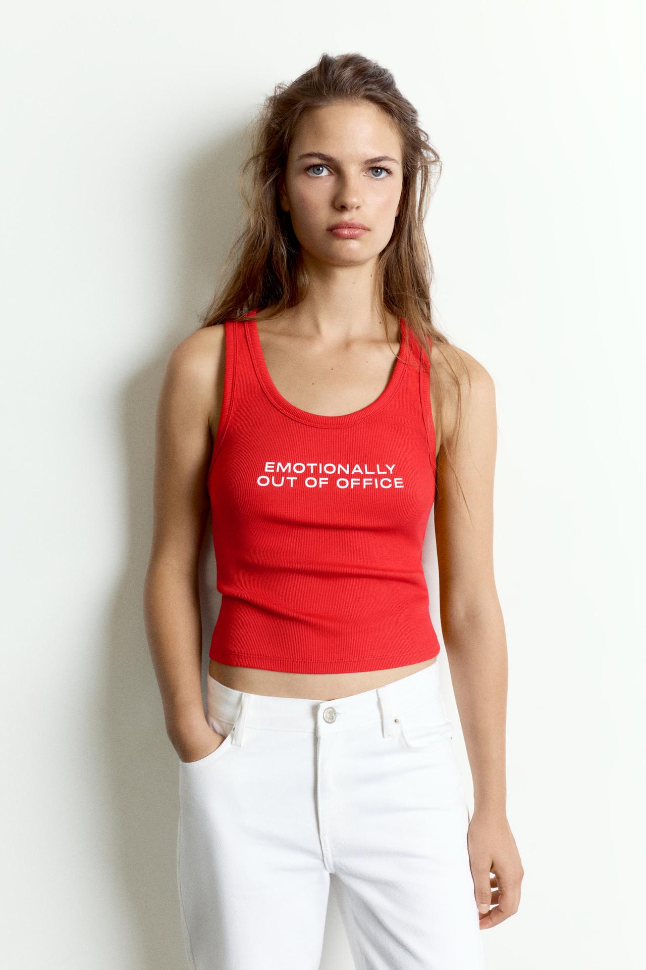 Red text tank top — Red