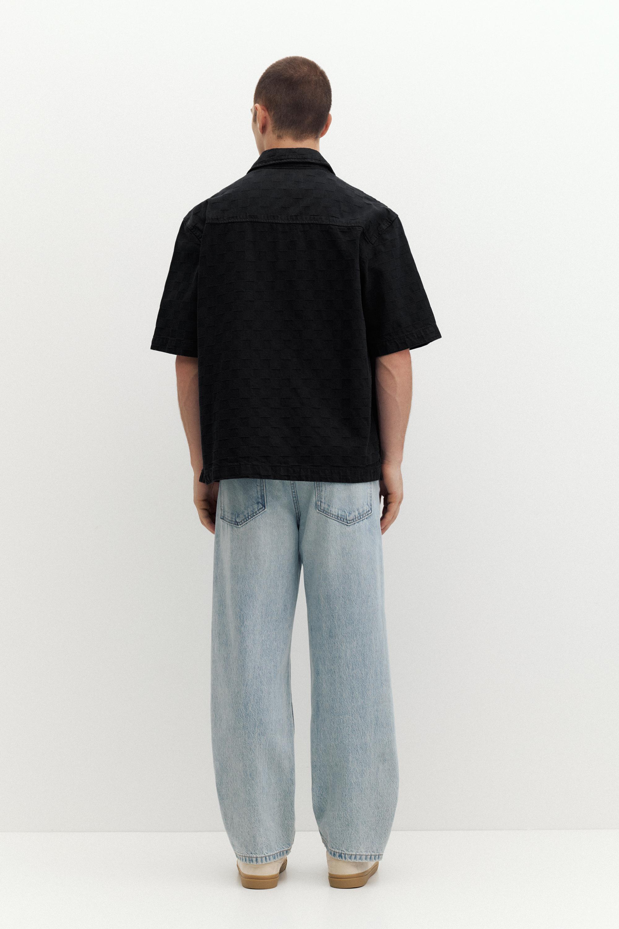 Short sleeve zip check shirt — Black