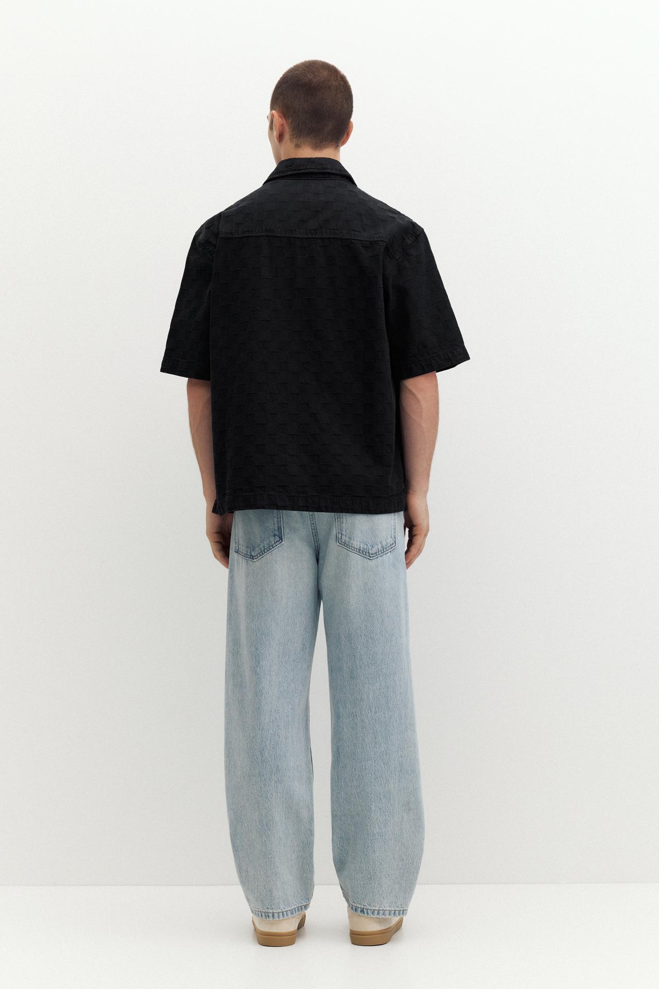 Short sleeve zip check shirt — Black