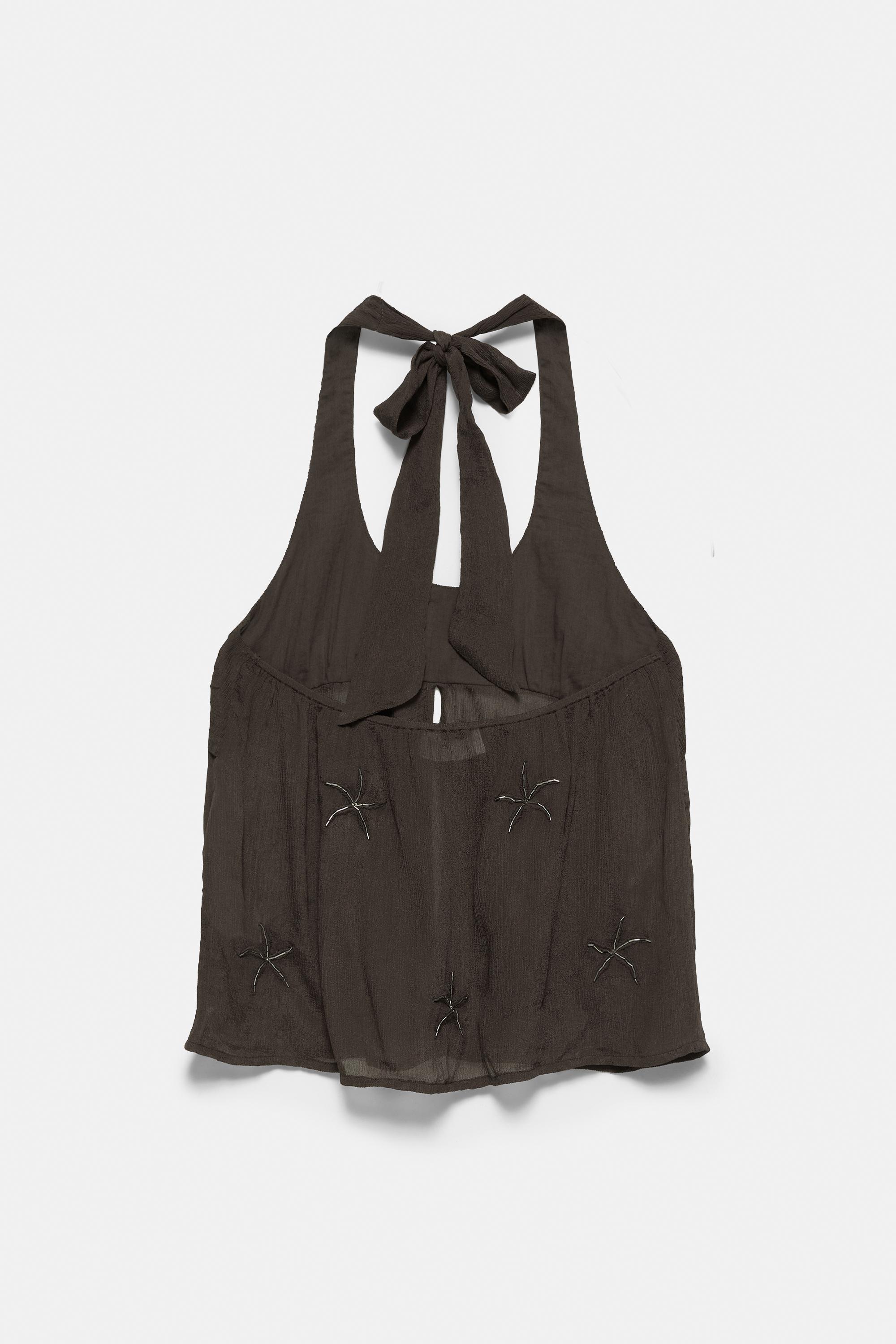 Beaded halter top — Brown