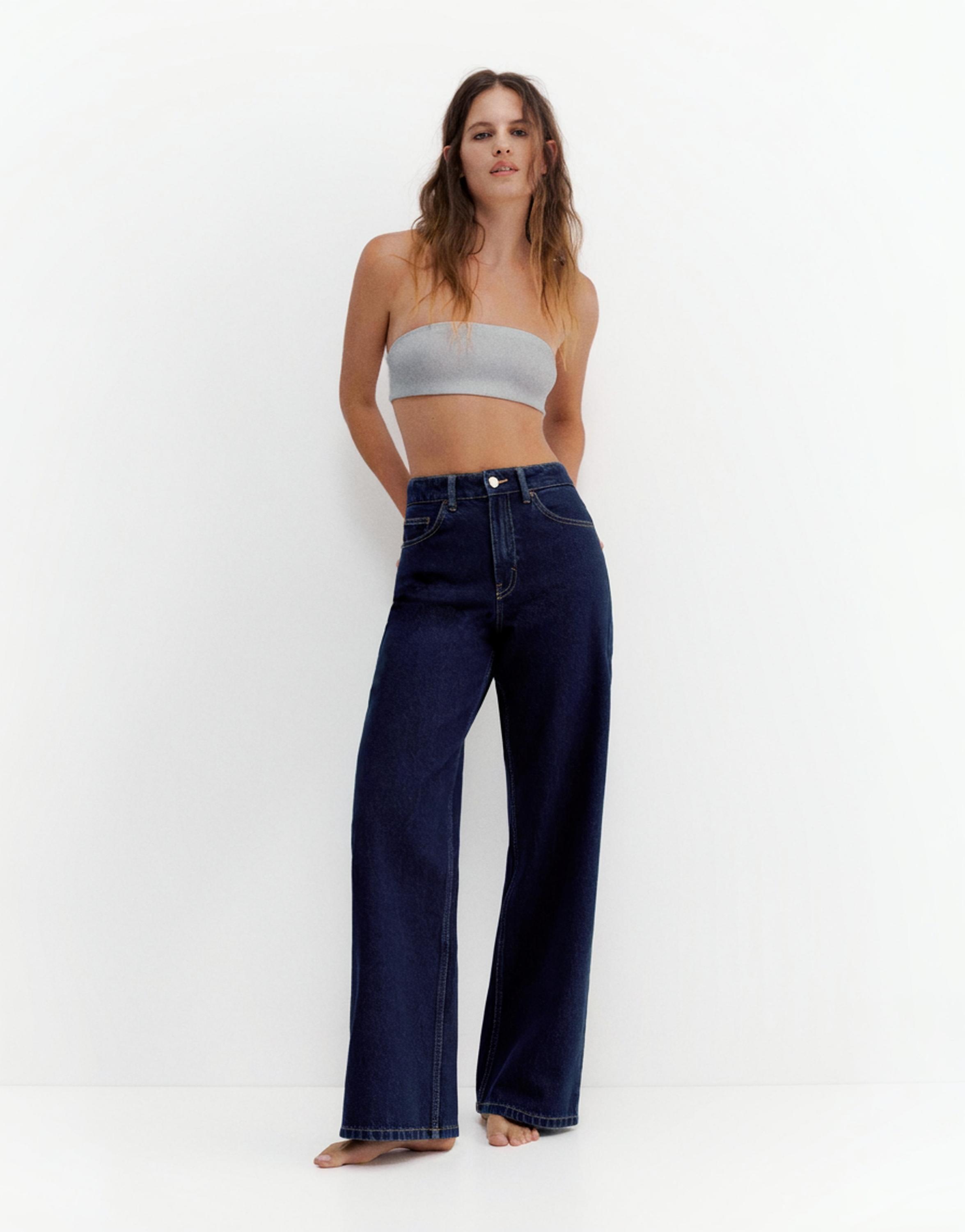 High-waist wide-leg jeans — Navy