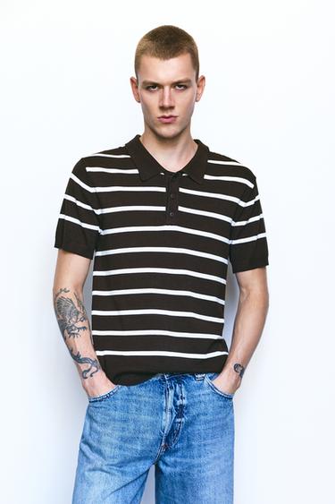 Striped knit polo shirt — Chocolate 1