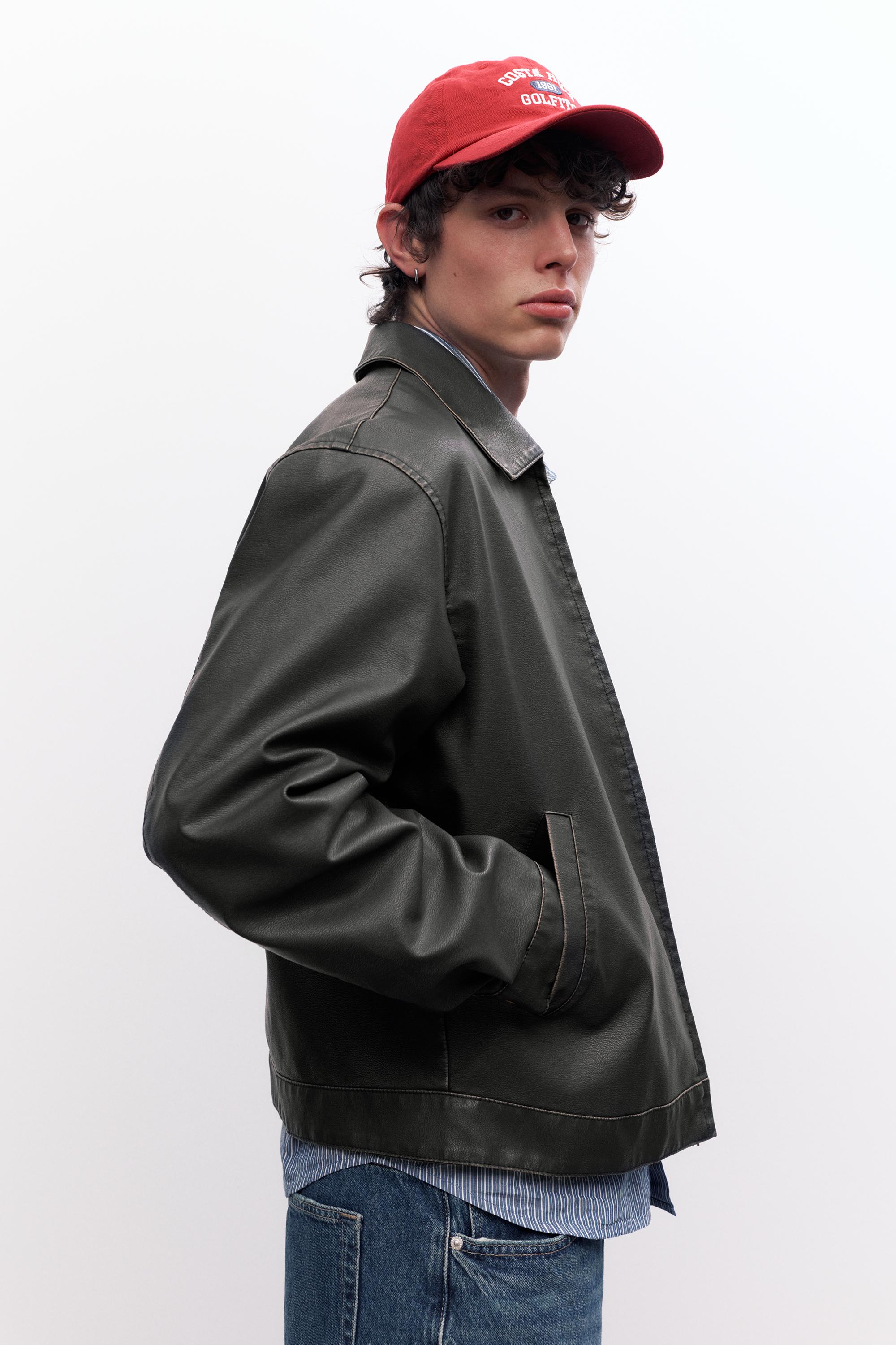 Washed faux leather jacket — Dark grey