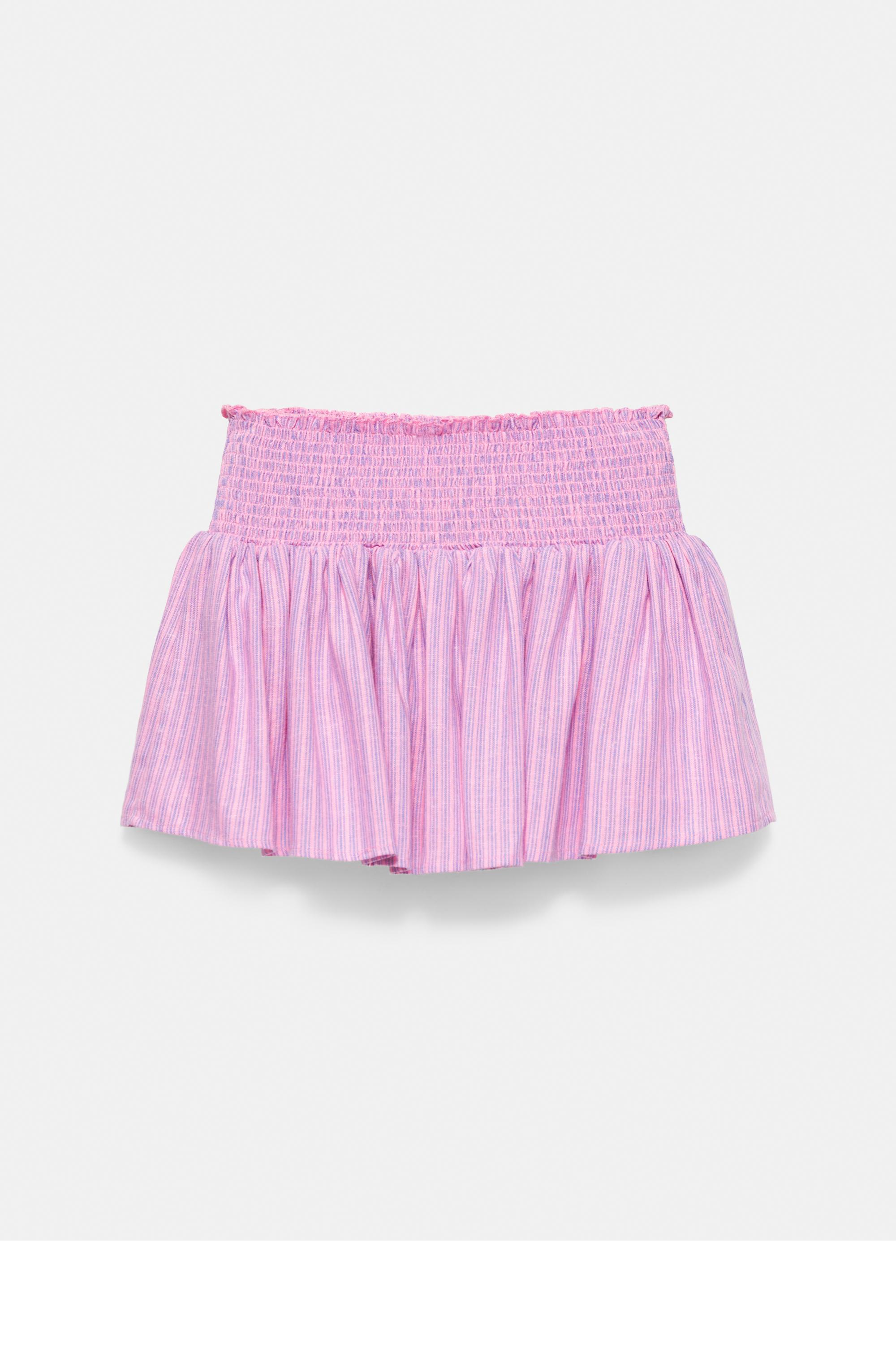 Striped linen blend mini skirt — Pink