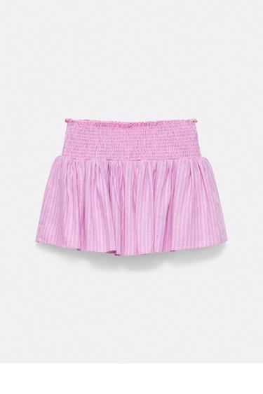 Striped linen blend mini skirt — Pink 7