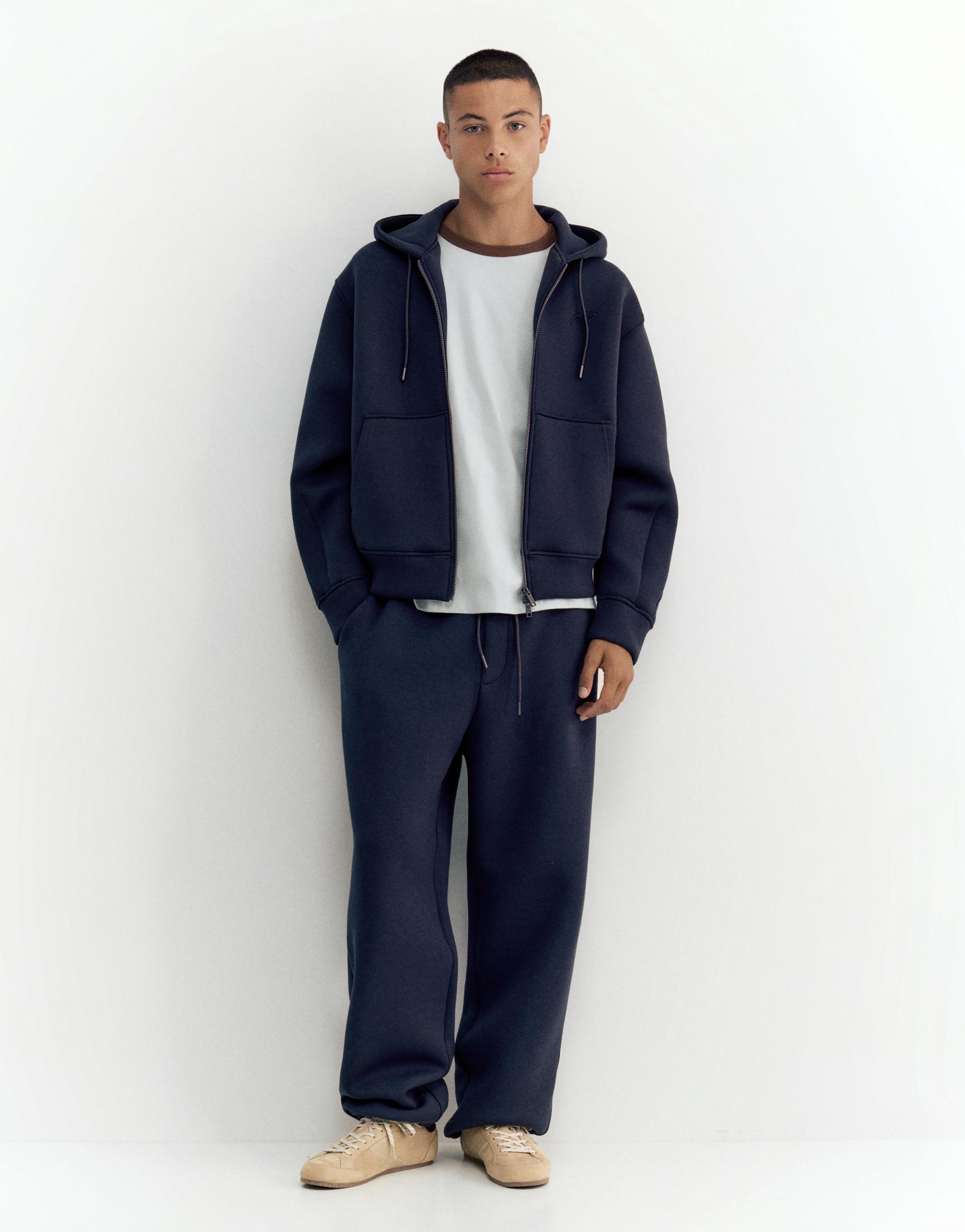 Neoprene-effect zip-up hoodie — Navy