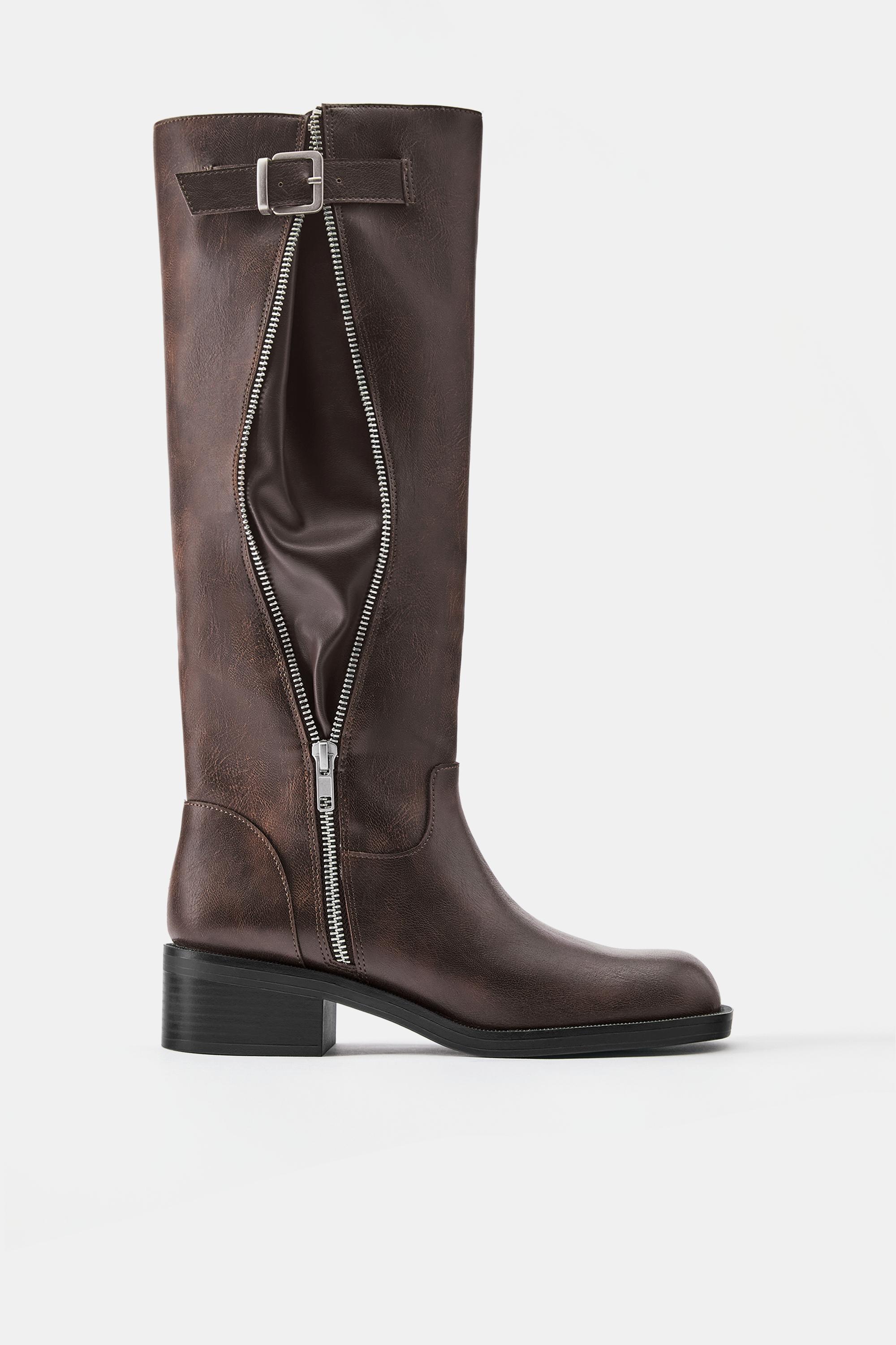 High-leg boots with decorative zip — Brown