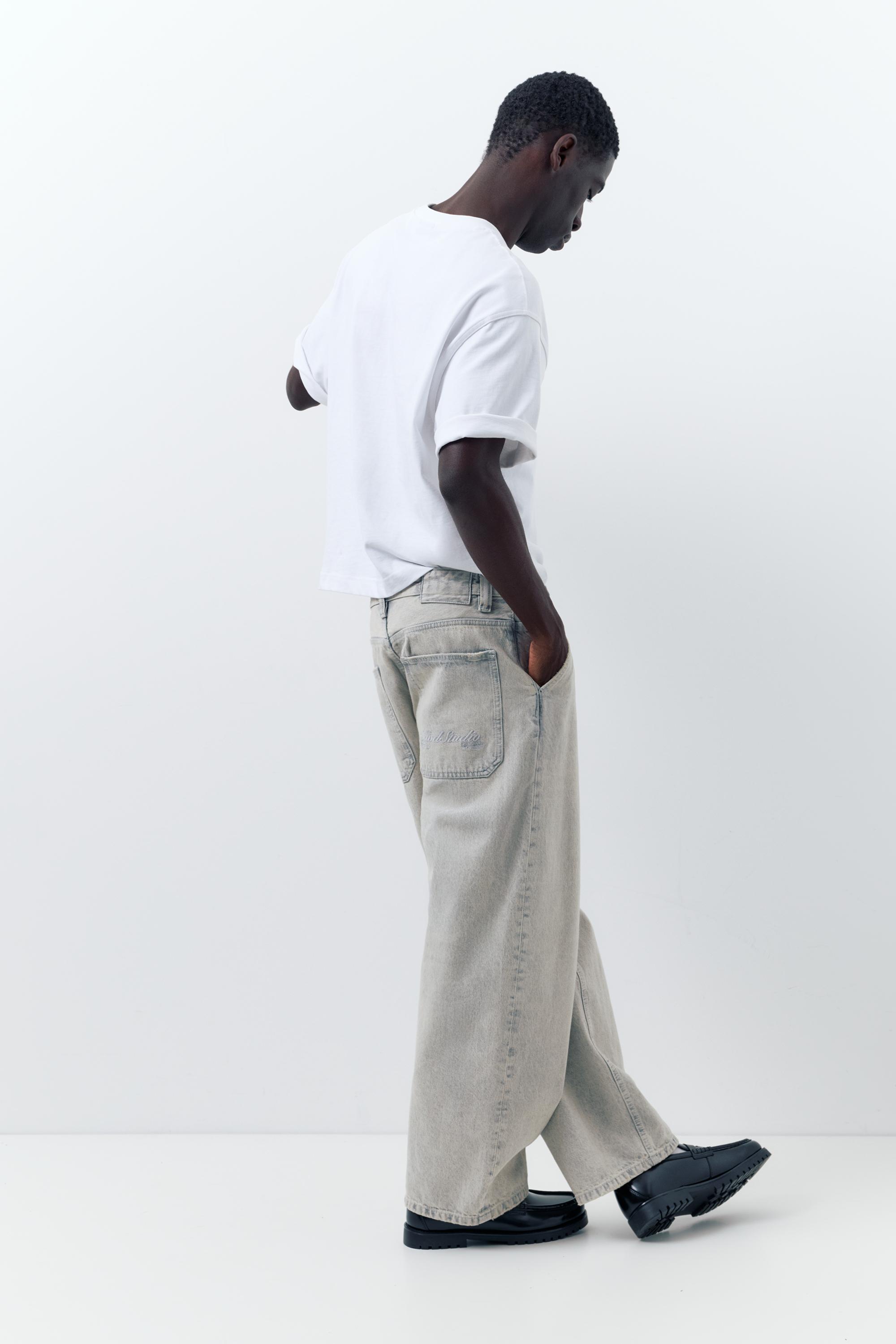 Embroidered skater jeans — Pale grey