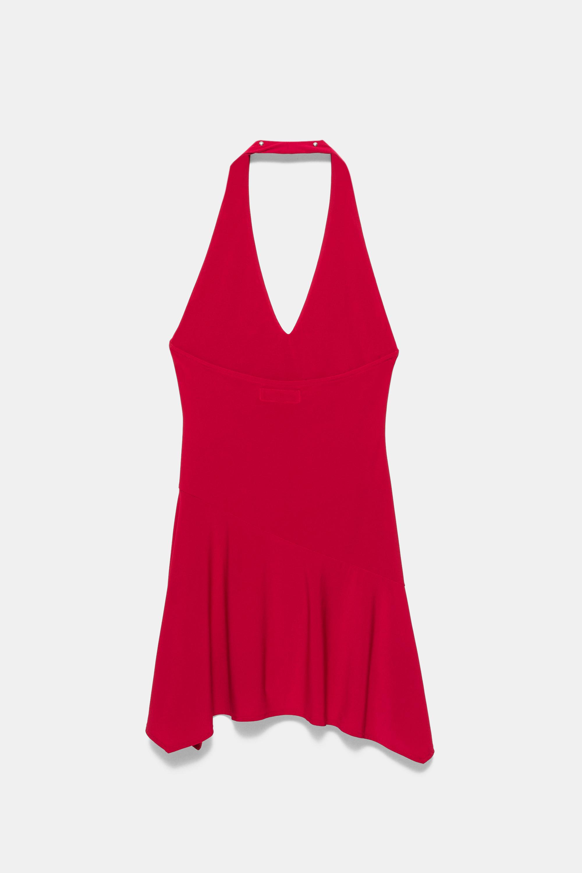 Short studded halter dress — Dark pink