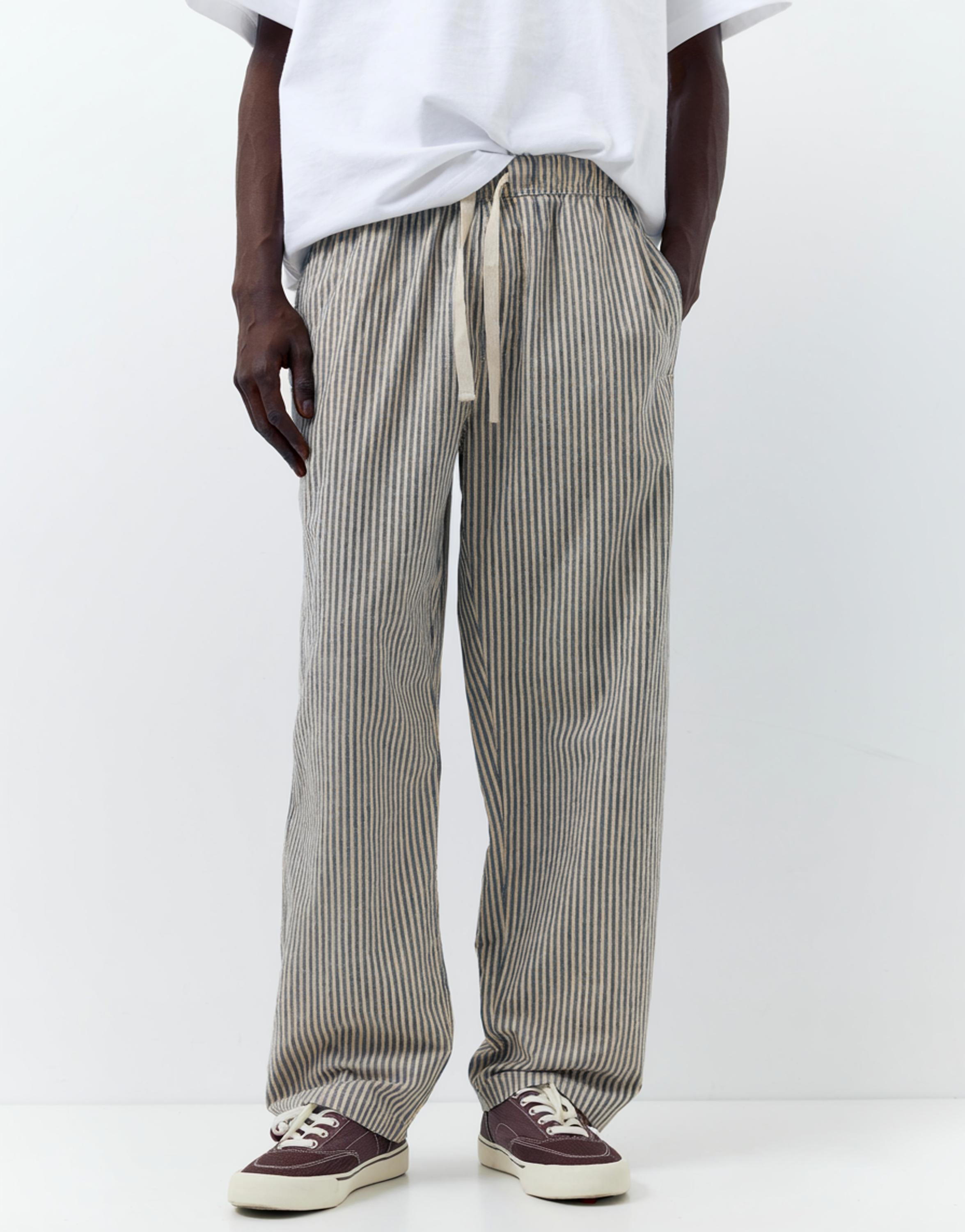 Rustik çizgili jogger pantolon - Görsel 6