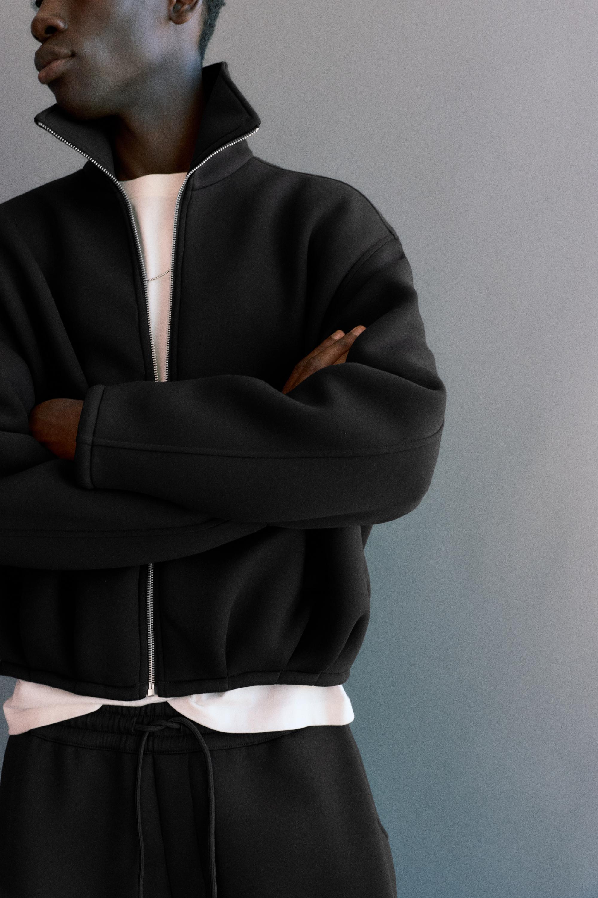 Neoprene-effect zip-up jacket — Black